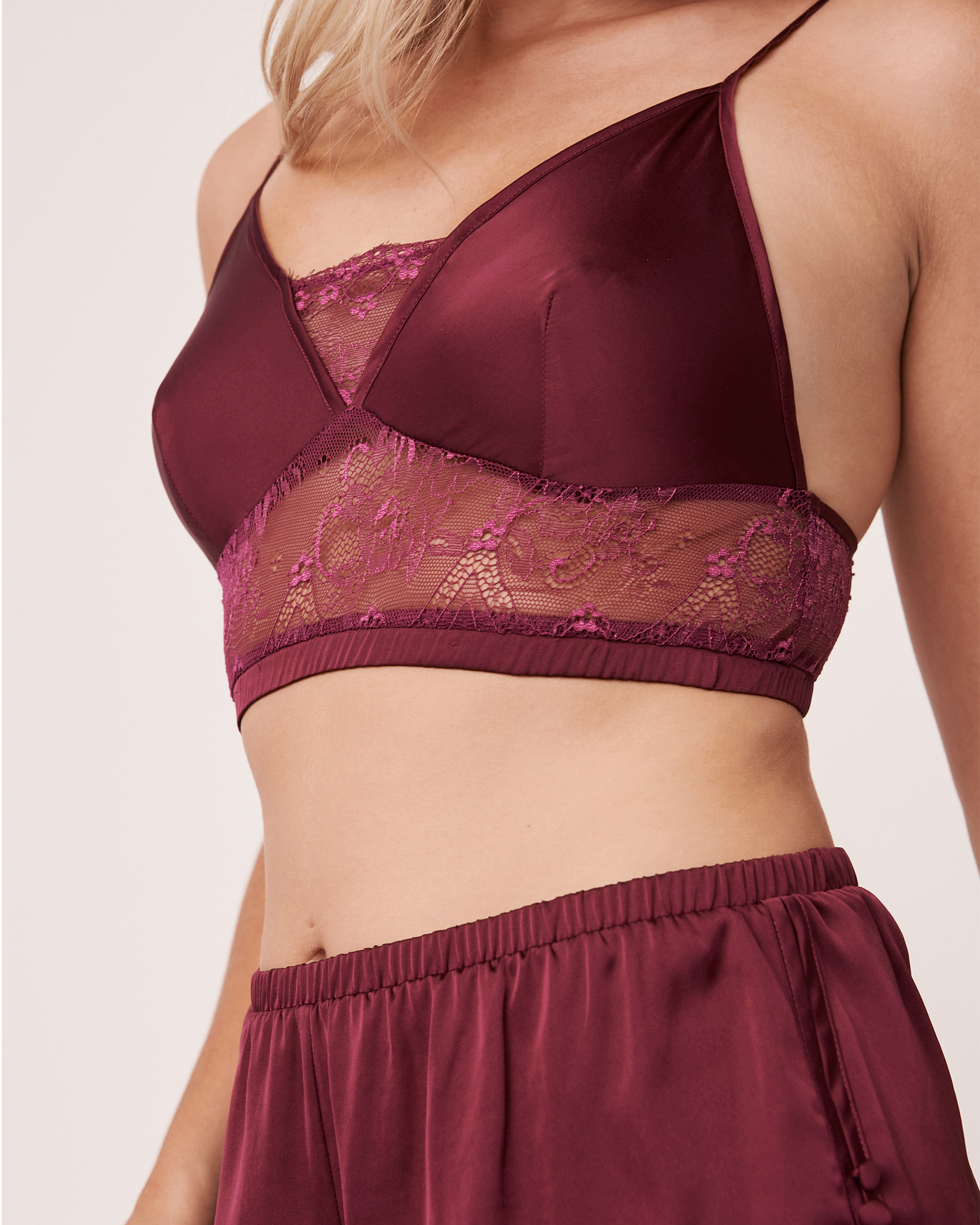 Satin and Lace 2-pieces Set - Prune