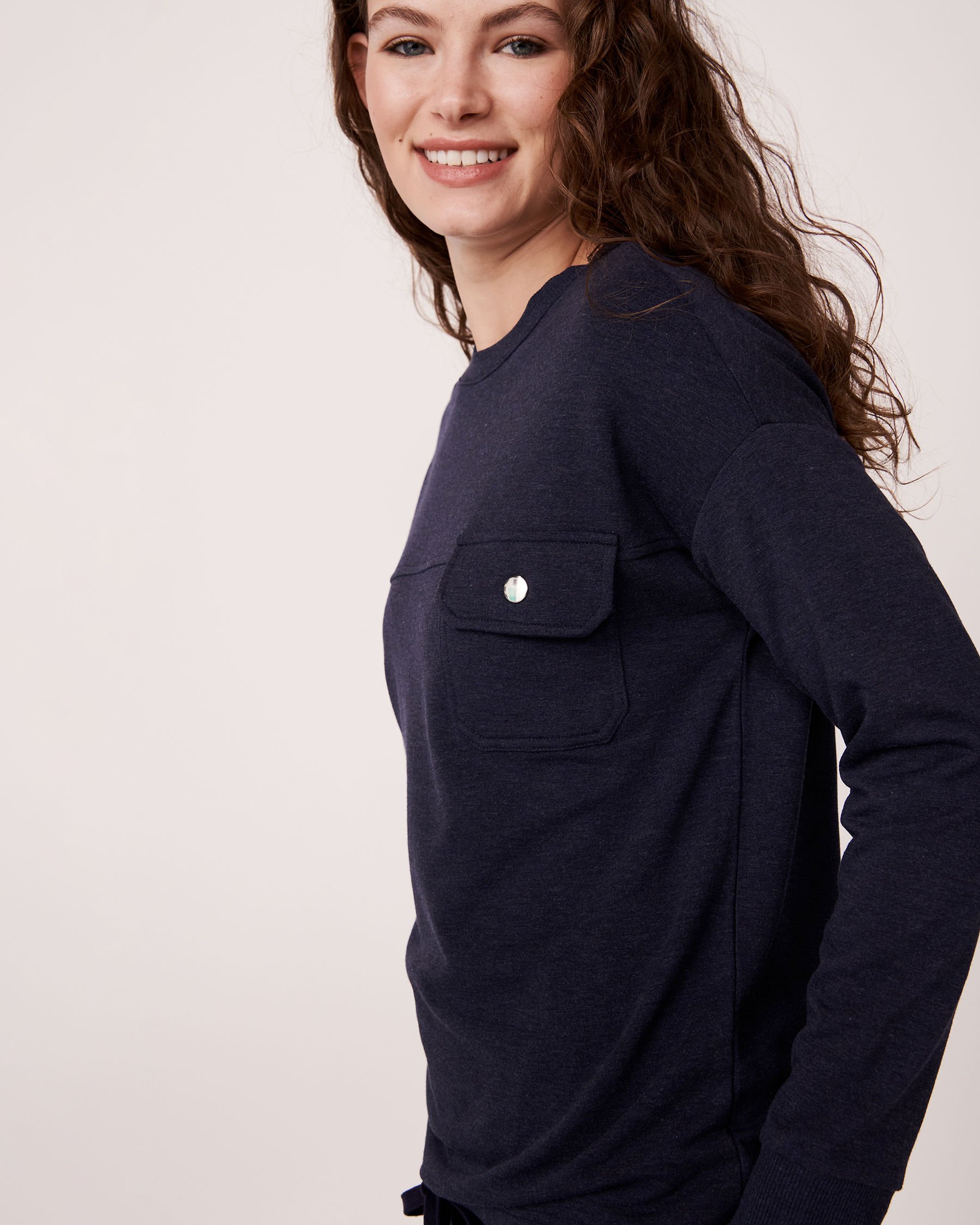 LA VIE EN ROSE Patch Pocket Long Sleeve Shirt Blue 50100004 - View3