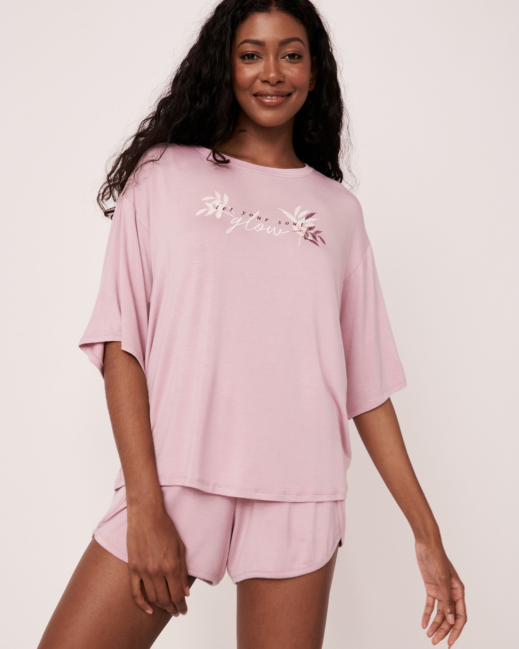 Drop Shoulder T-shirt - Pink shadows