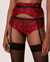 LA VIE EN ROSE Embroidered Lace and Mesh Garter Belt Red flower embroidered 10400002 - View1