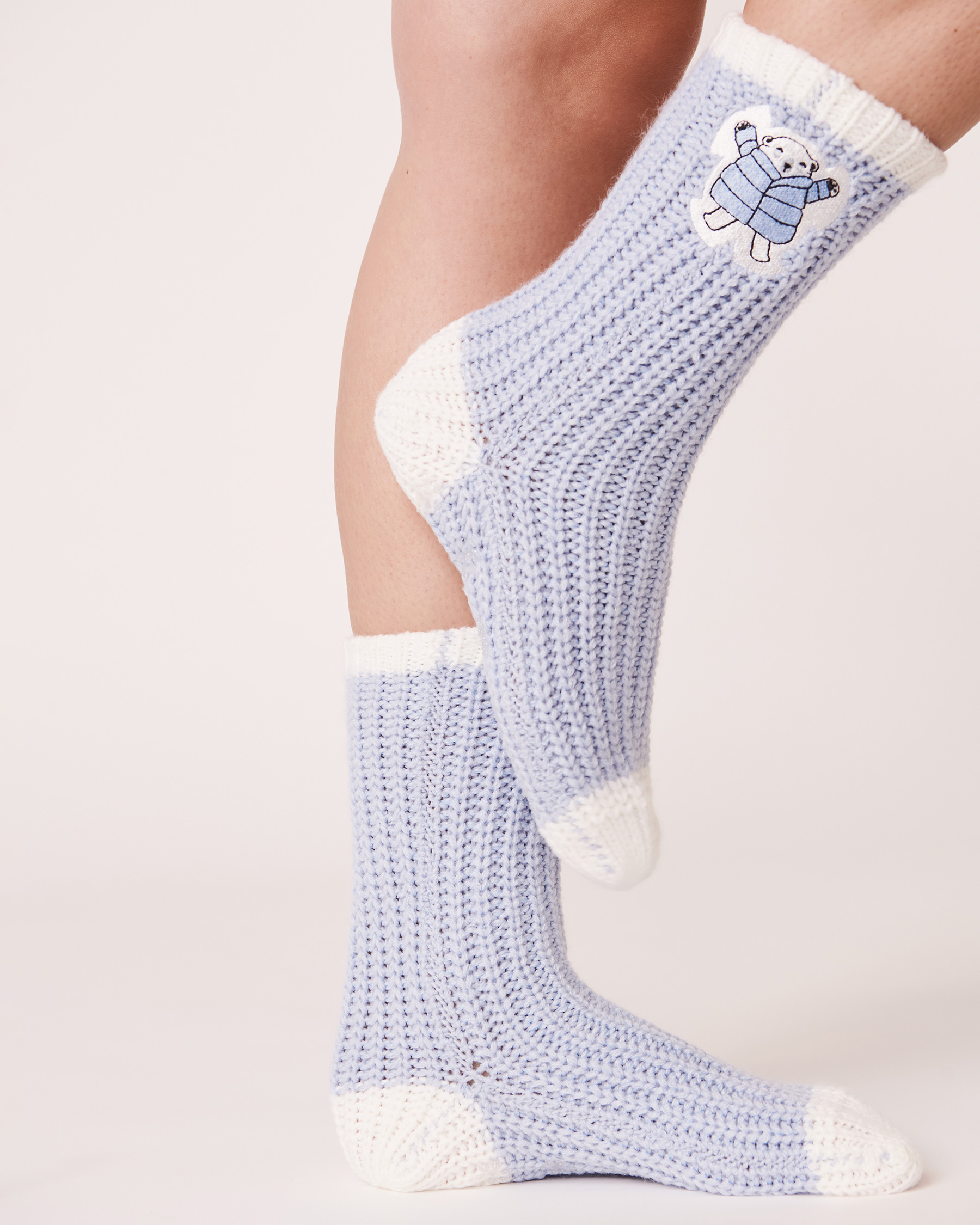 LA VIE EN ROSE Knitted Socks with winter Embroidery Baby blue 40700115 - View1