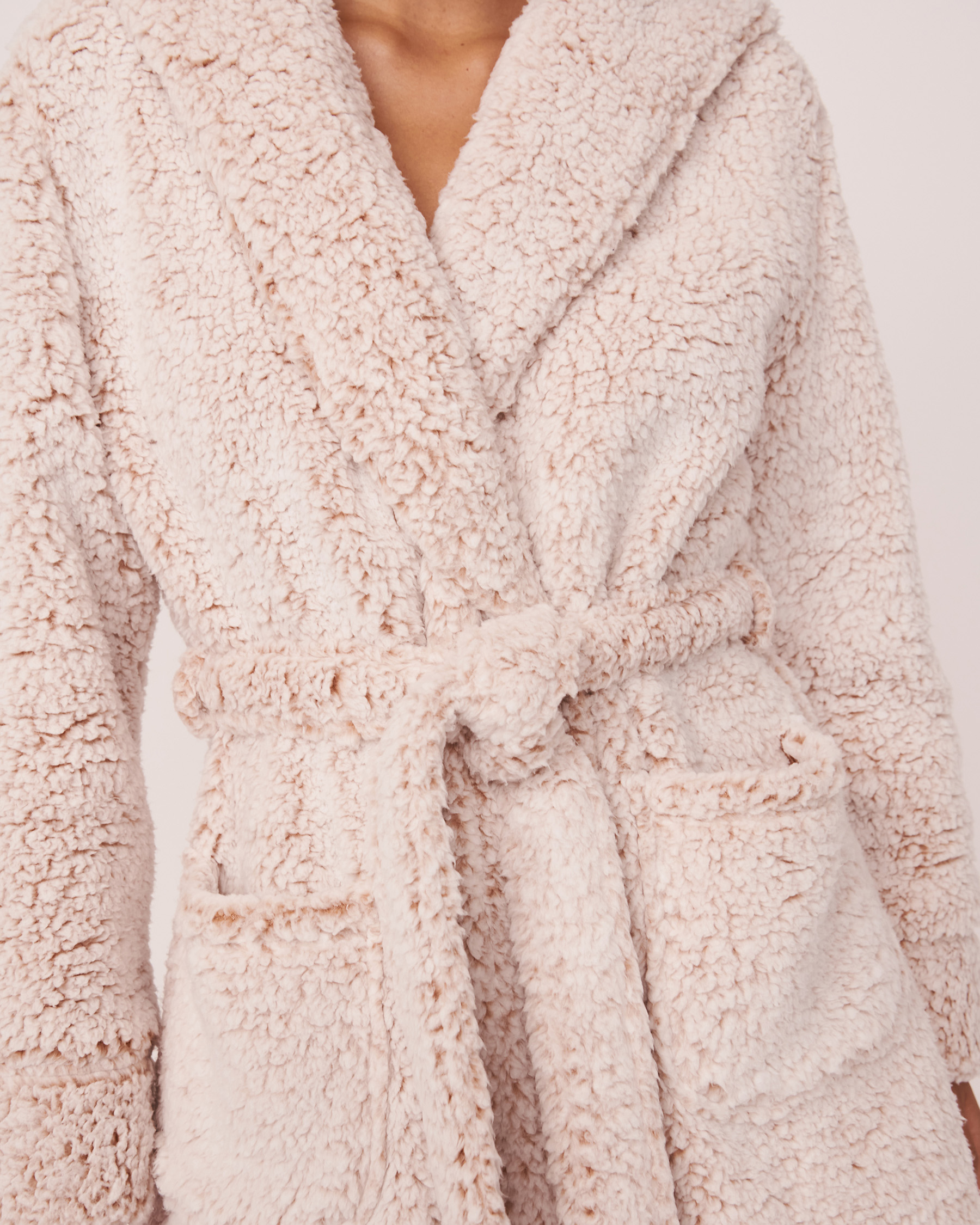 LA VIE EN ROSE Faux Fur Hood Sherpa Robe Salted caramel 40600056 - View4