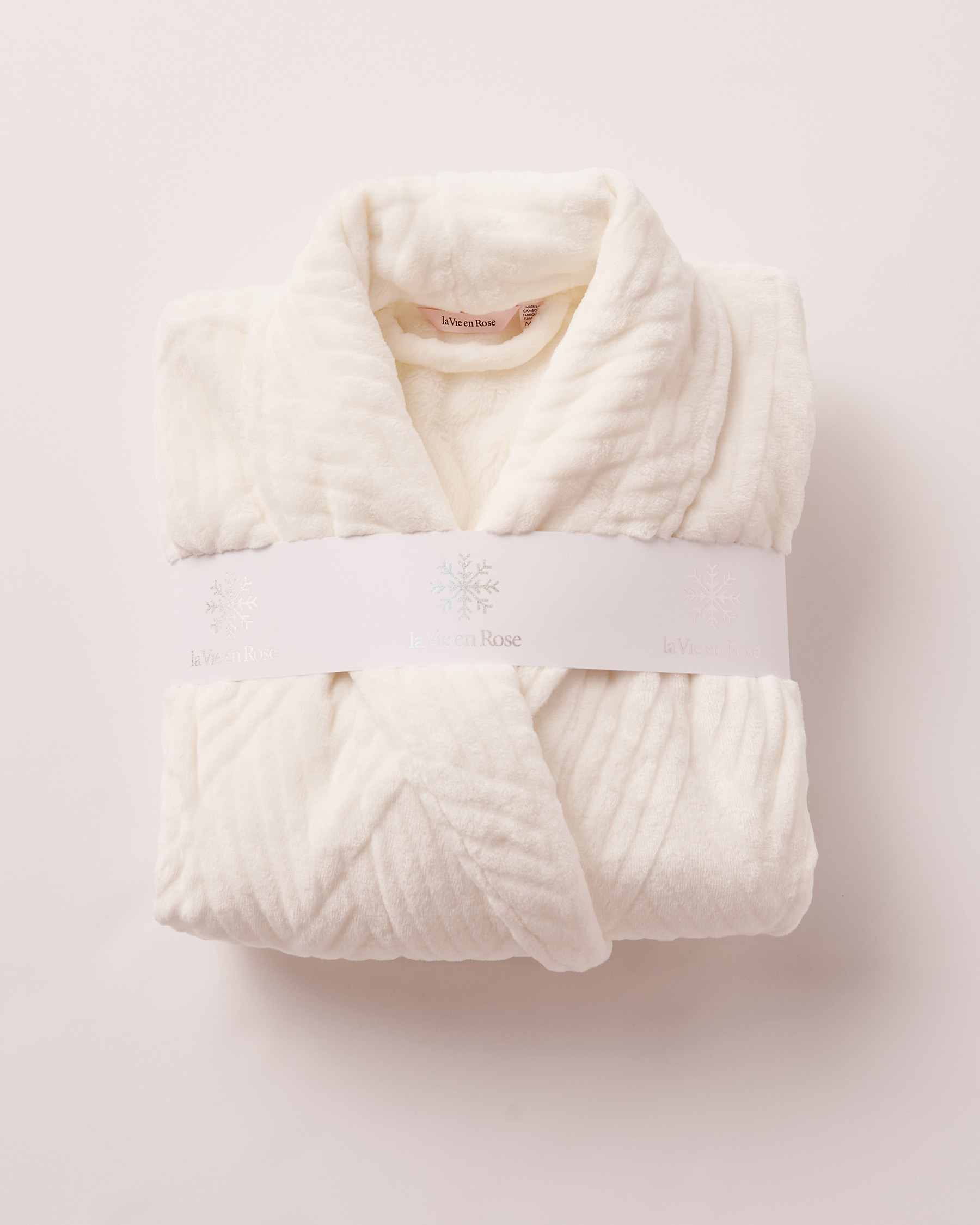 LA VIE EN ROSE Robe de chambre en peluche recyclée Zigzag blanc neige 40600051 - Voir4