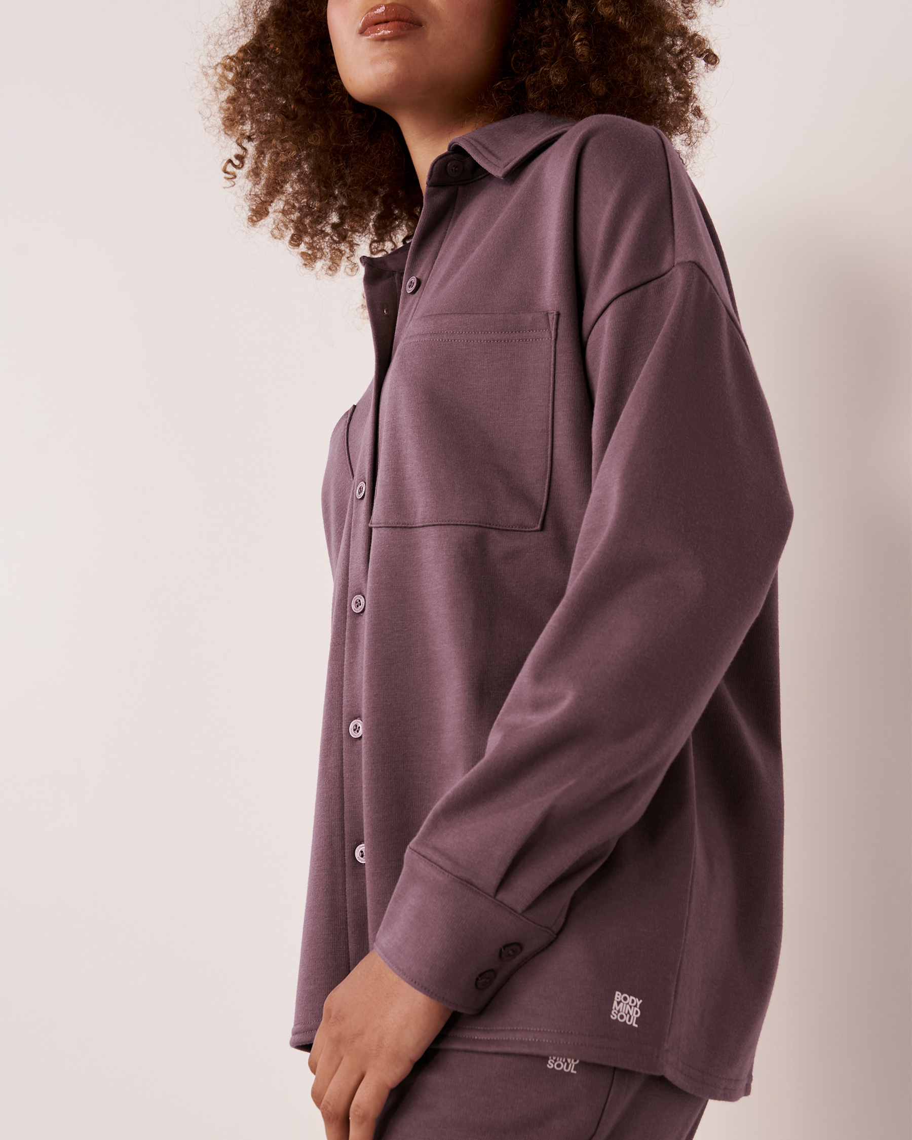 LA VIE EN ROSE Fleece Button-down Shirt Dark plum 50100042 - View3