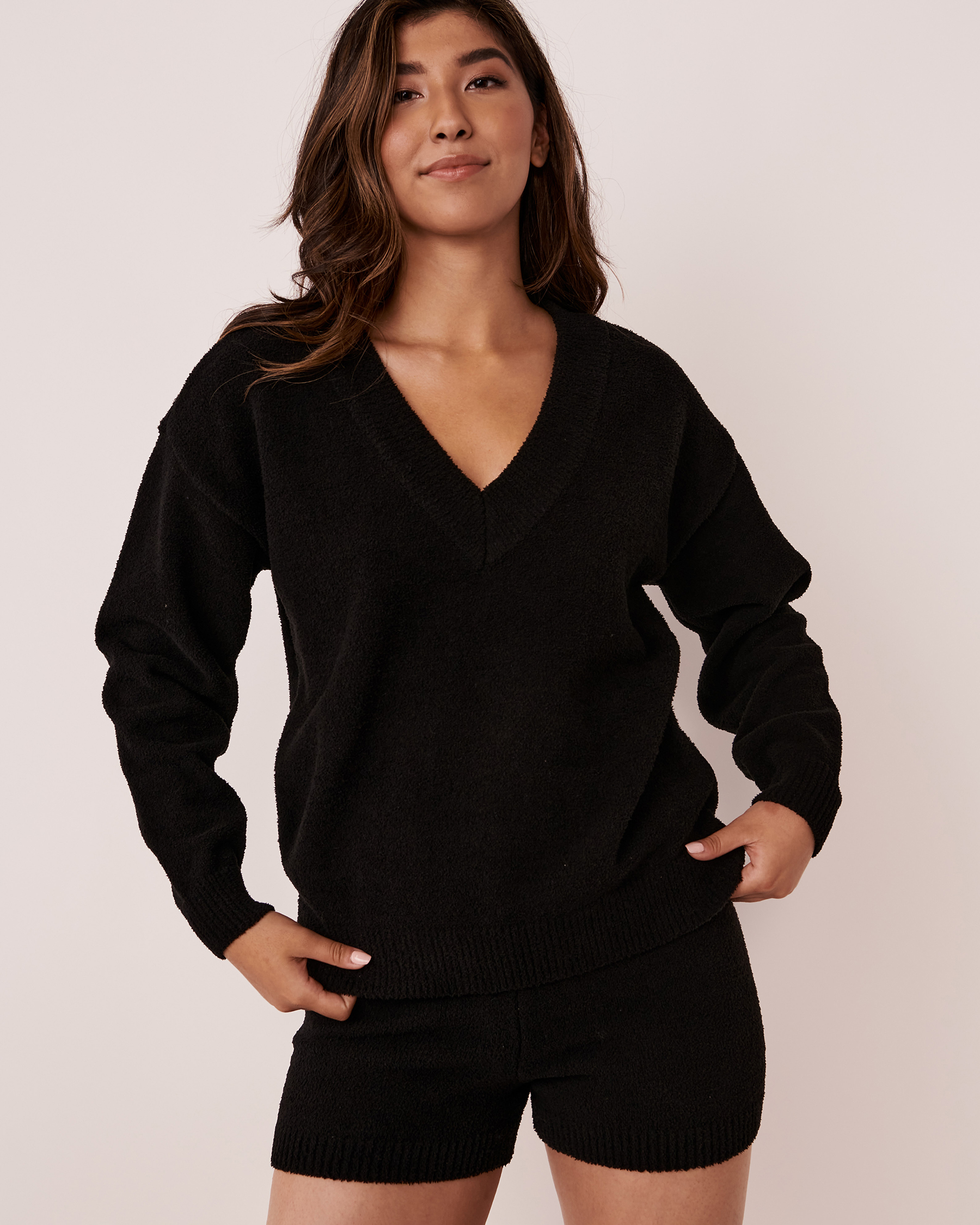 LA VIE EN ROSE Chenille Varsity Long Sleeve Shirt Black 50100050 - View1