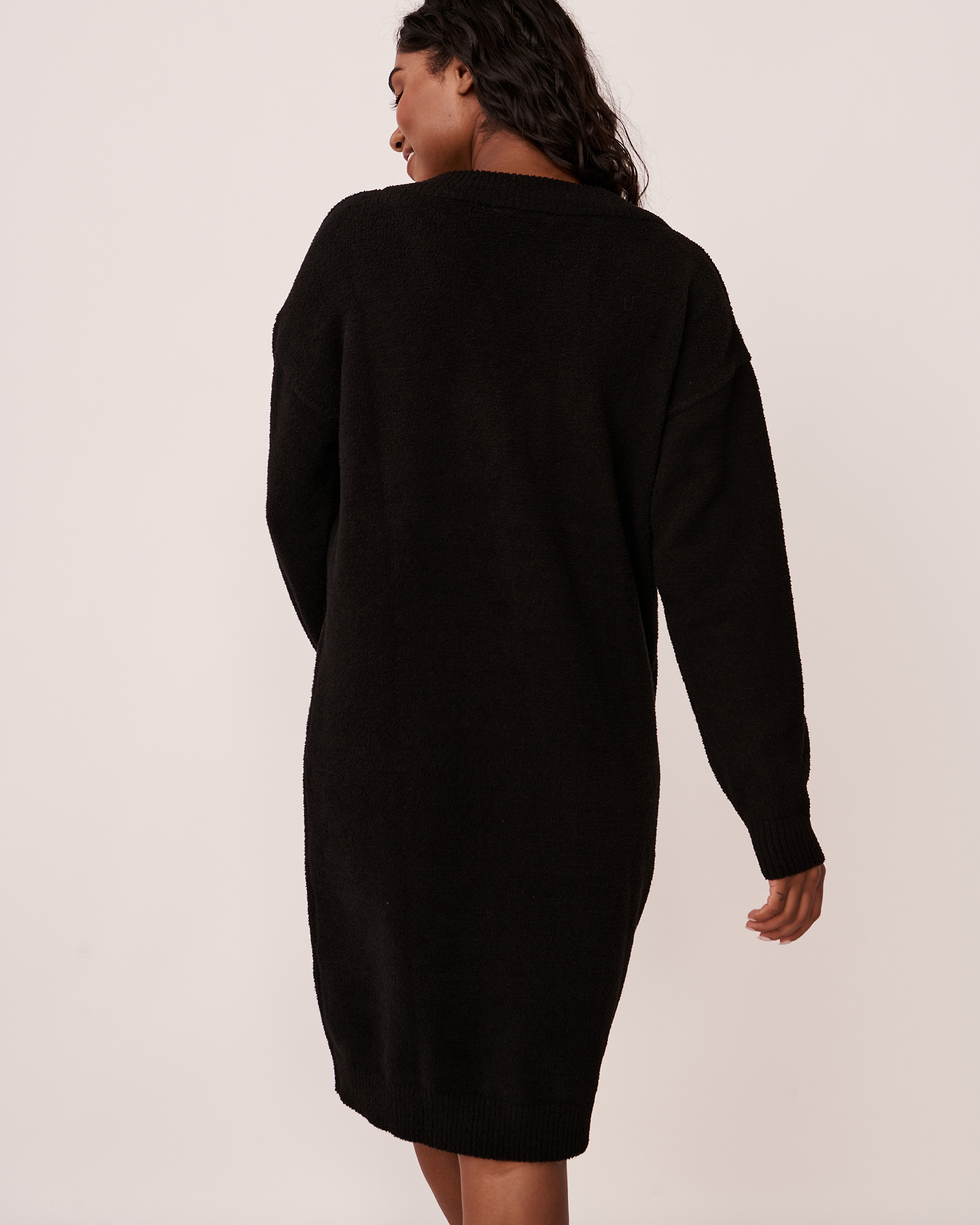 LA VIE EN ROSE Chenille Varsity Long Sleeve Dress Black 50400029 - View2