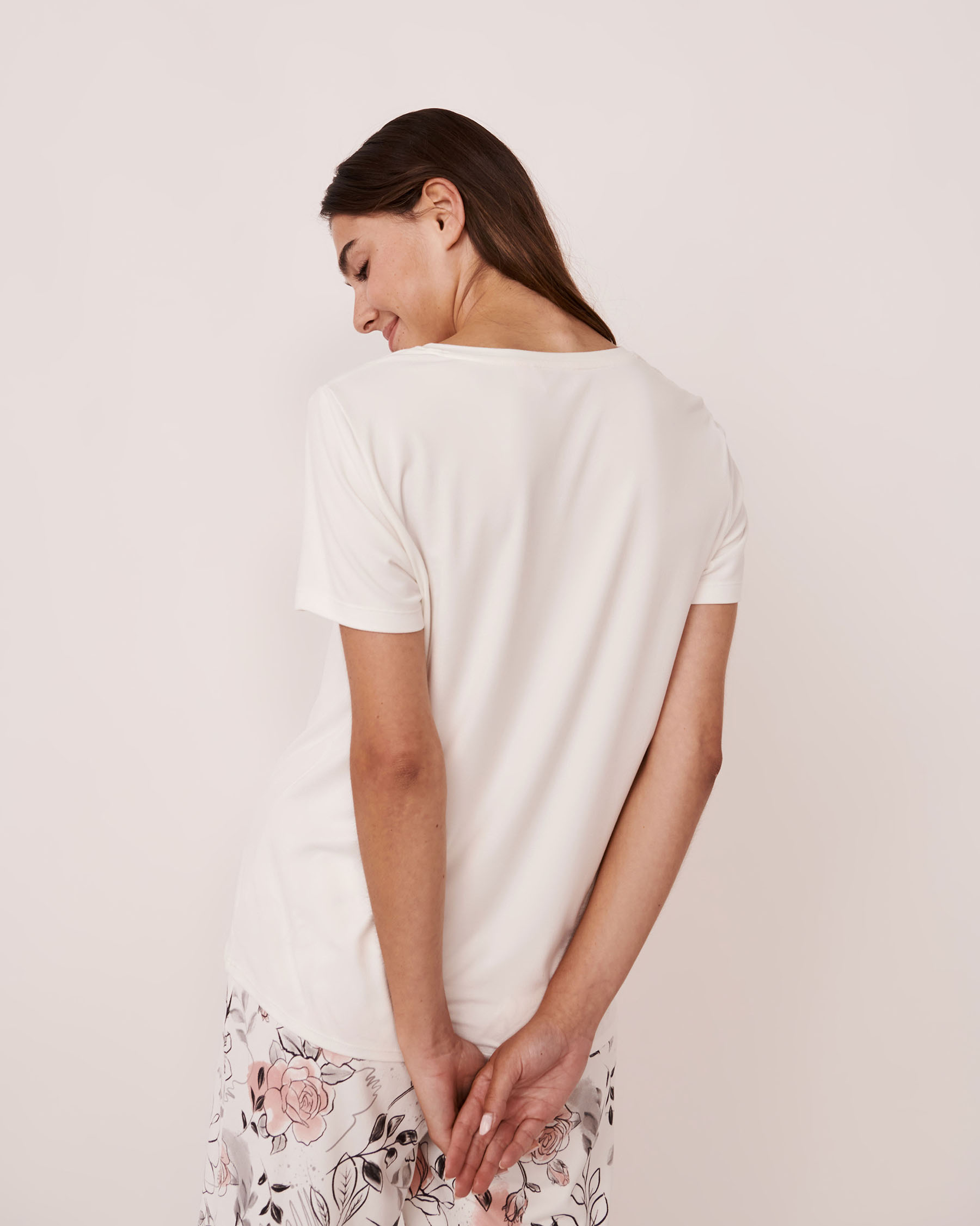 LA VIE EN ROSE T-shirt col en V ultra doux Blanc 40100359 - Voir2