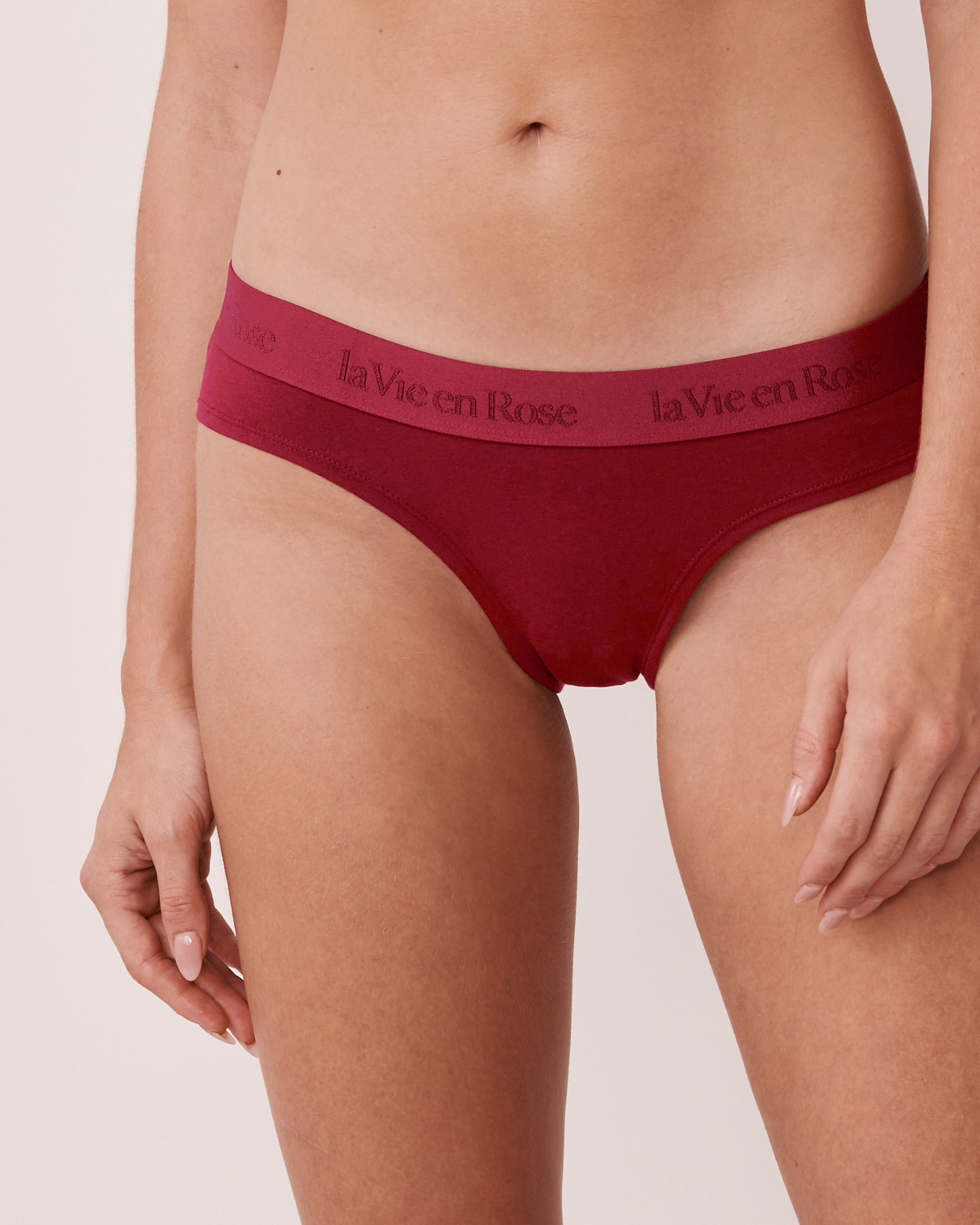 LA VIE EN ROSE Culotte bikini coton et bande élastique logo Vin rouge 20100213 - Voir1