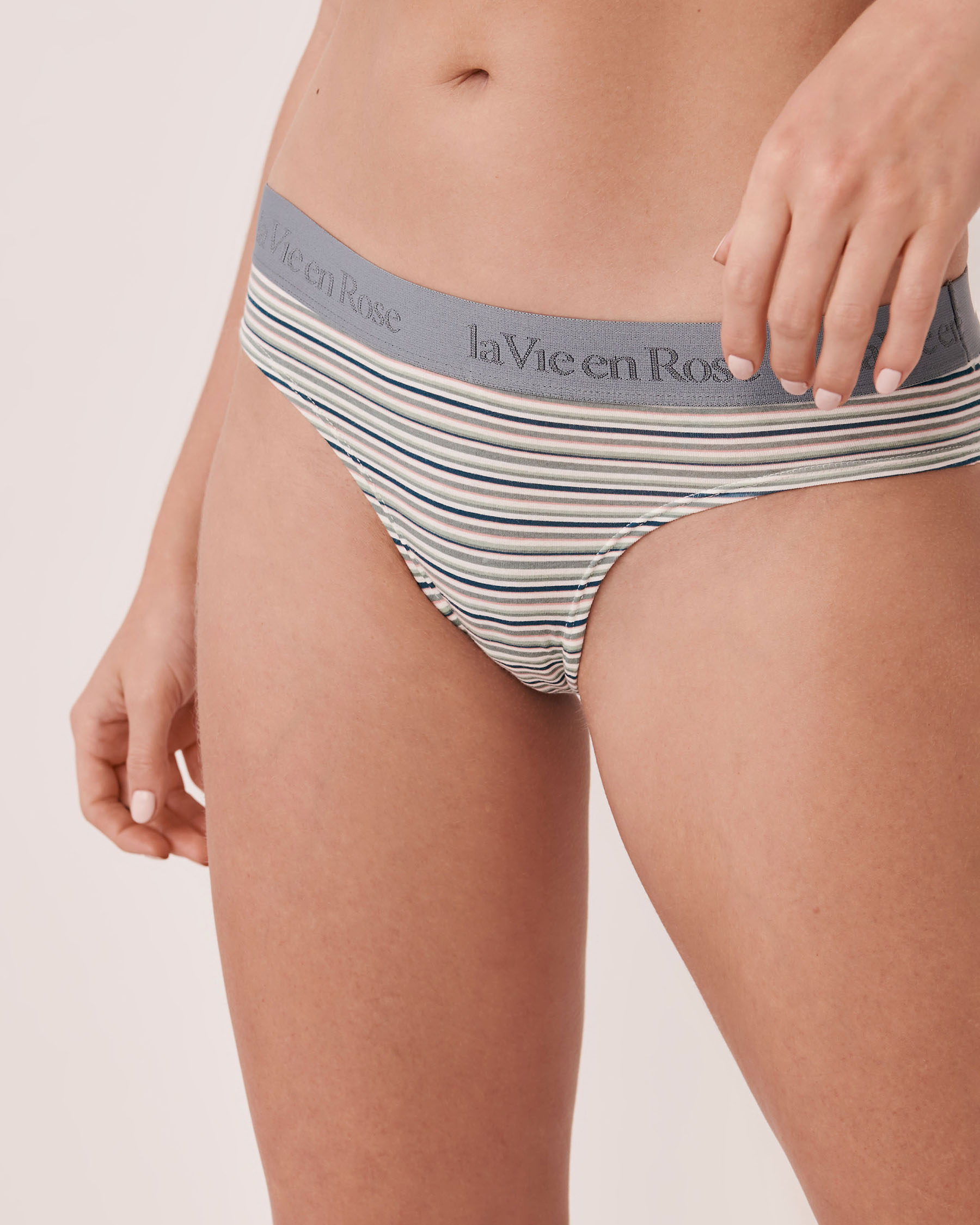 LA VIE EN ROSE Cotton and Logo Elastic Band Bikini Panty Stripes 20100213 - View1