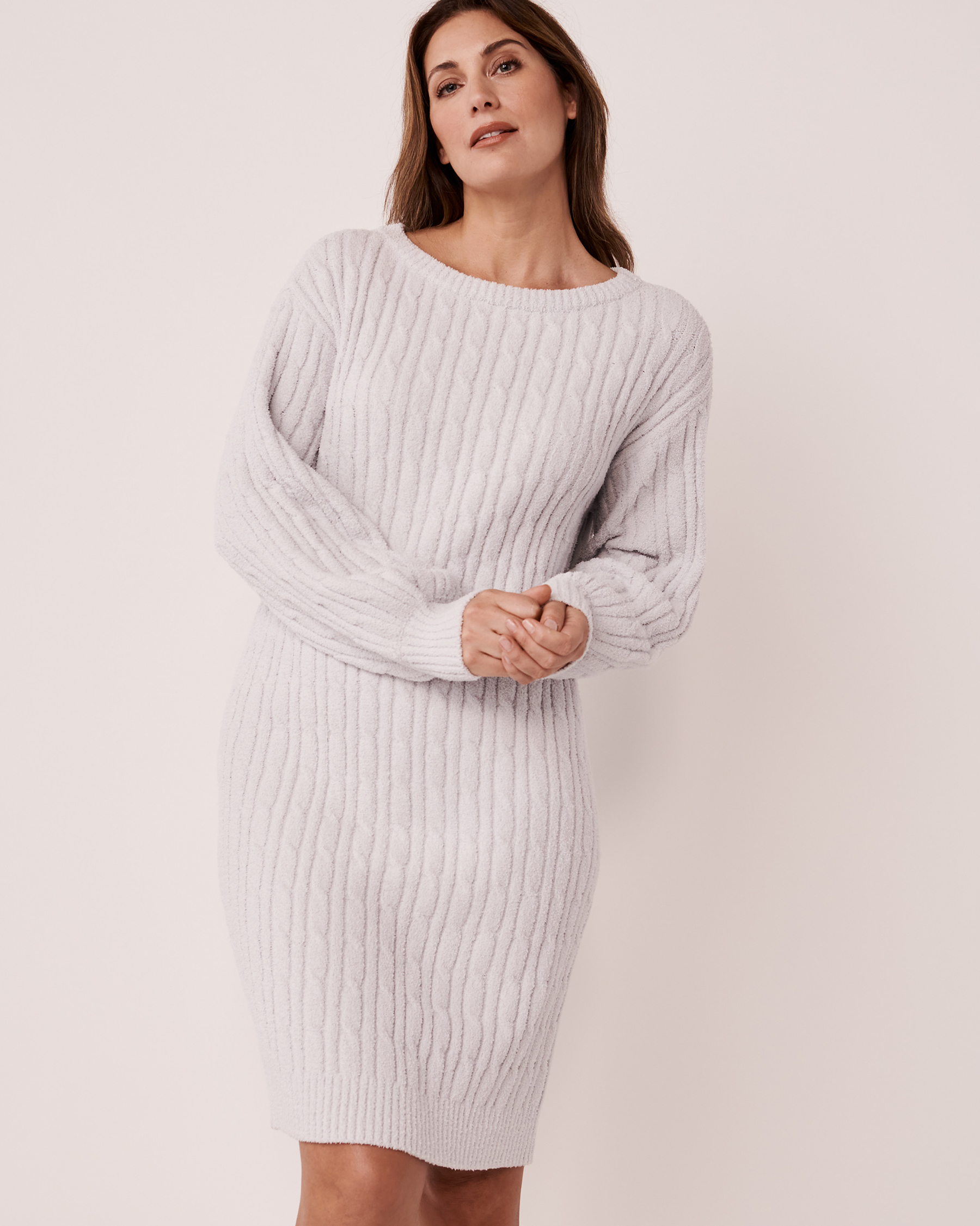 LA VIE EN ROSE Cable-knit Chenille Long Sleeve Dress Silver grey 50400030 - View1