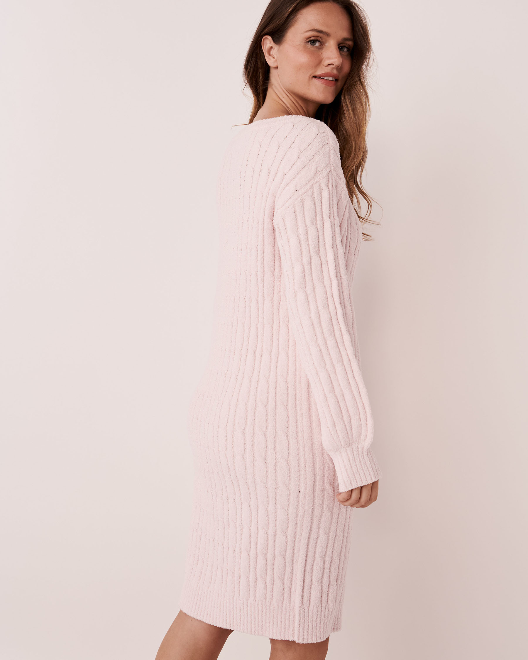 LA VIE EN ROSE Cable-knit Chenille Long Sleeve Dress Lilac cloud 50400030 - View2