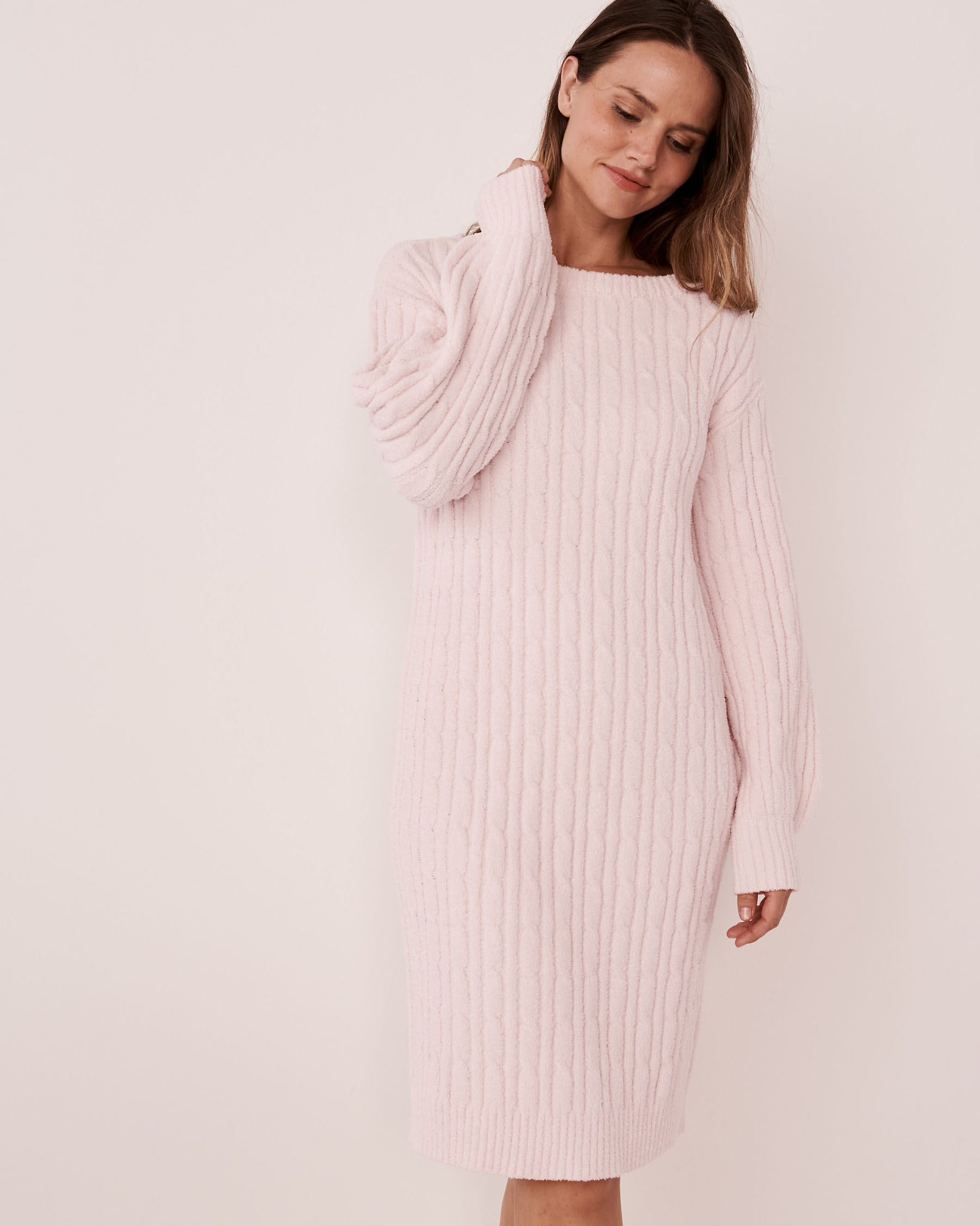 LA VIE EN ROSE Cable-knit Chenille Long Sleeve Dress Lilac cloud 50400030 - View3