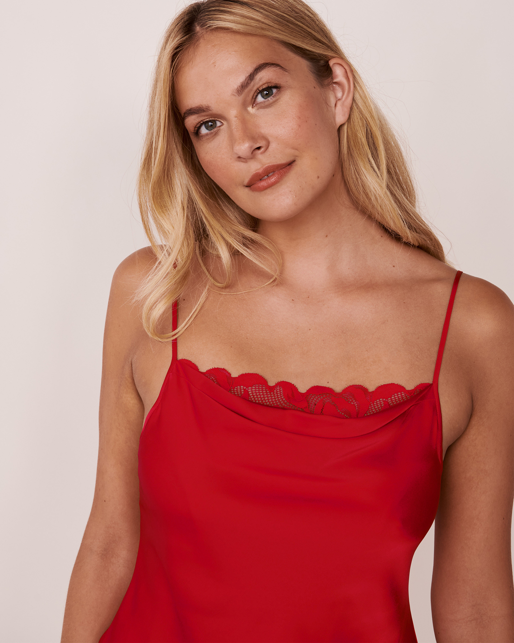 LA VIE EN ROSE Satin and Lace Cowl Neck Cami Candy red 60100039 - View3