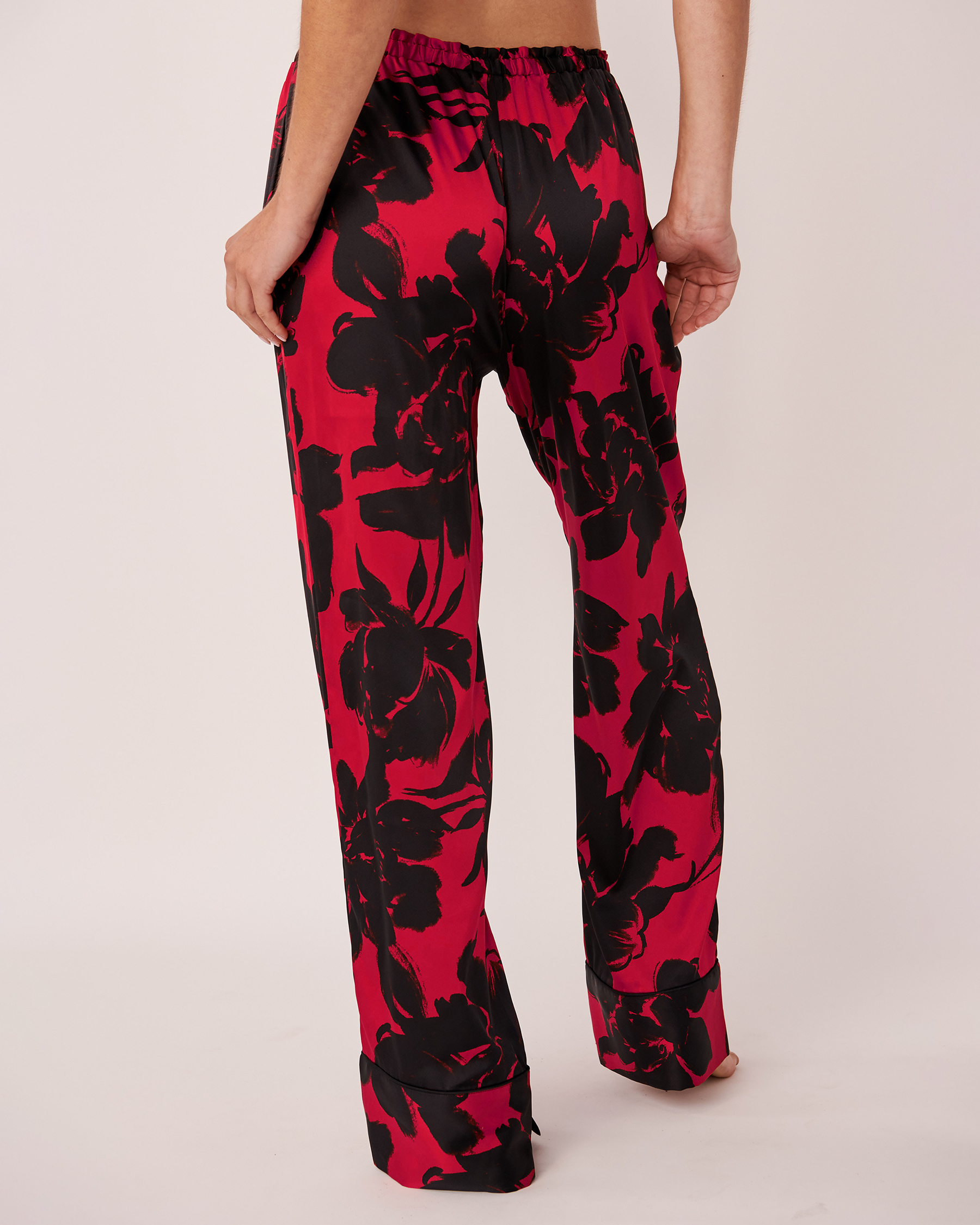 LA VIE EN ROSE Pantalon jambe large en satin Floral romantique 60200038 - Voir2