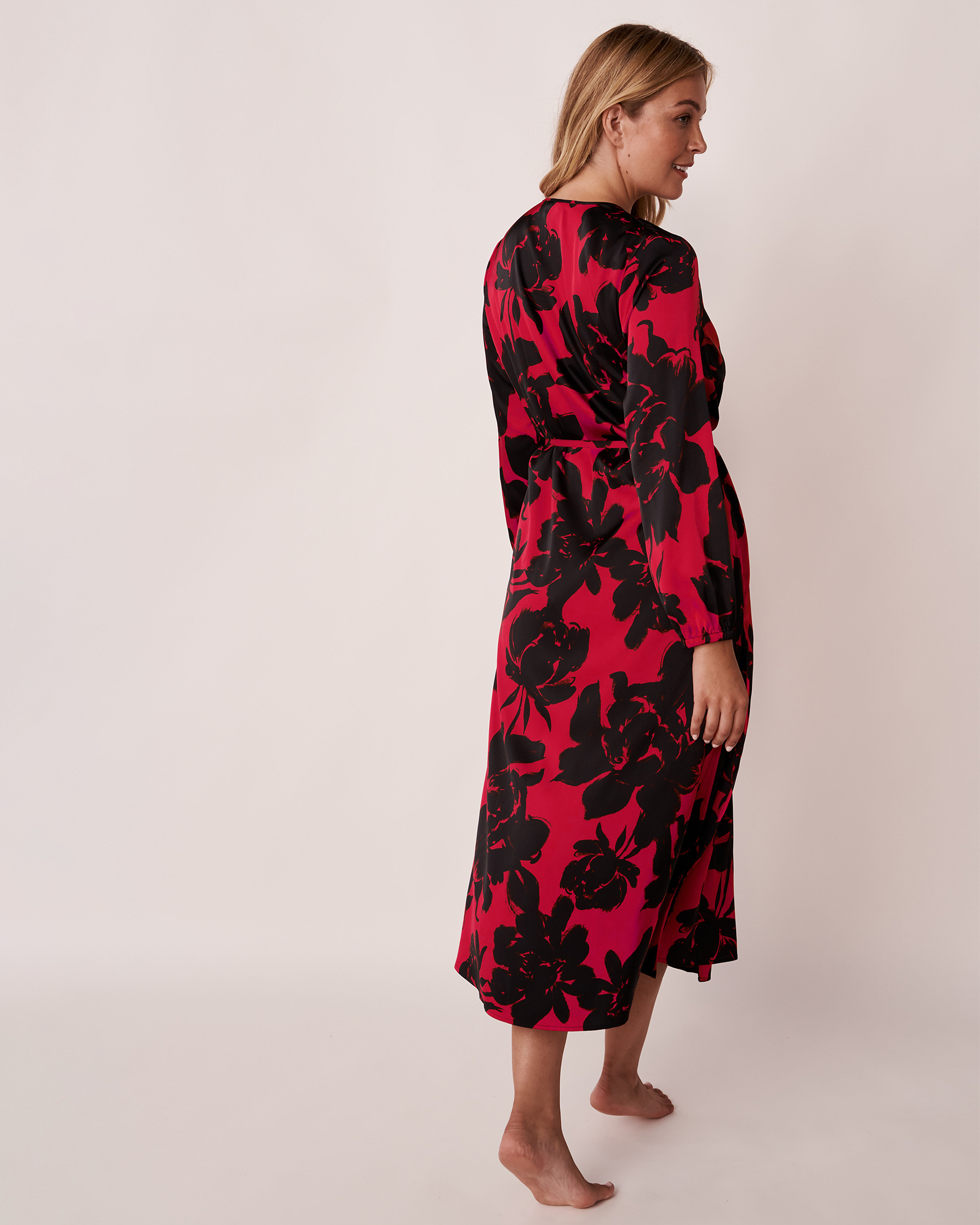 LA VIE EN ROSE Satin Maxi Length Robe Romantic floral 60500069 - View9