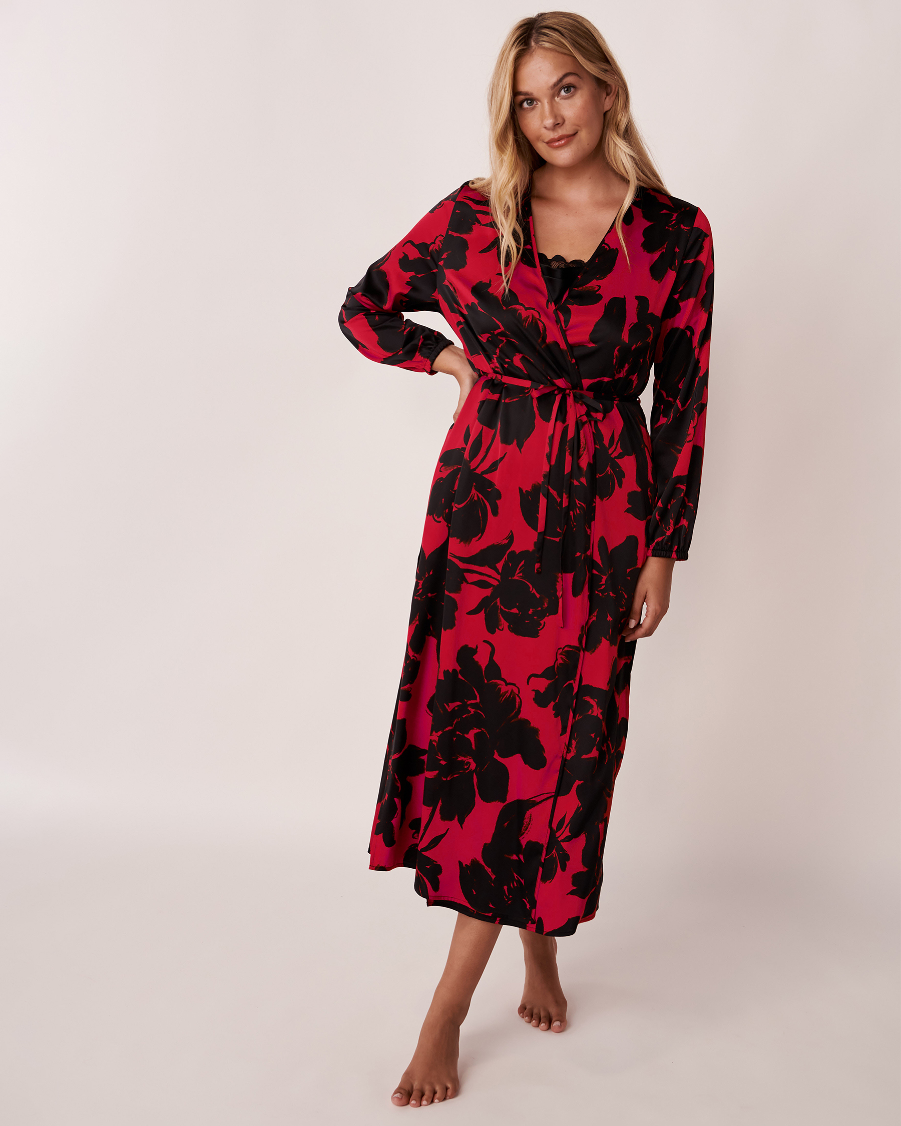 LA VIE EN ROSE Satin Maxi Length Robe Romantic floral 60500069 - View10