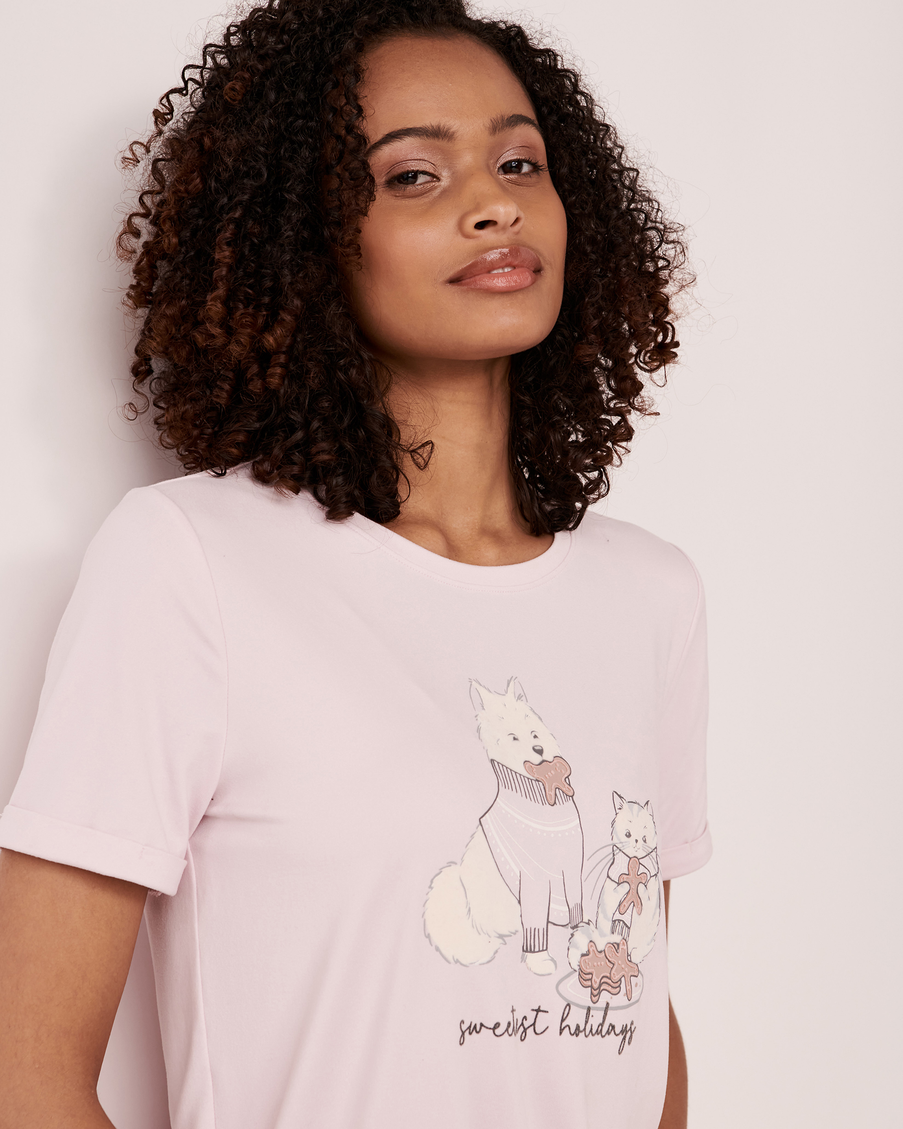 LA VIE EN ROSE T-shirt ultra doux imprimé fini velours Nuage lilas 40100370 - Voir4
