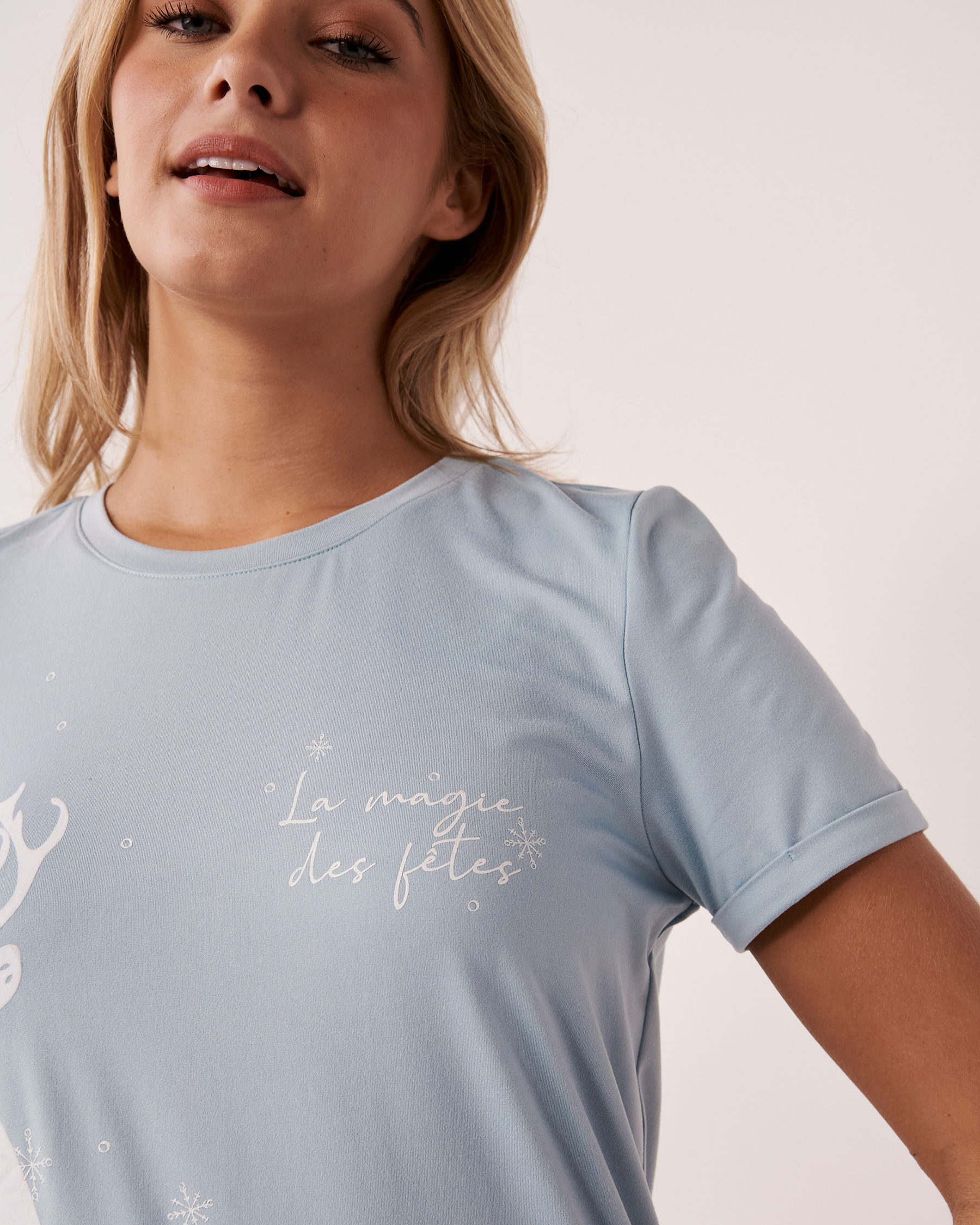 LA VIE EN ROSE T-shirt ultra doux imprimé fini velours Bleu bébé 40100382 - Voir6