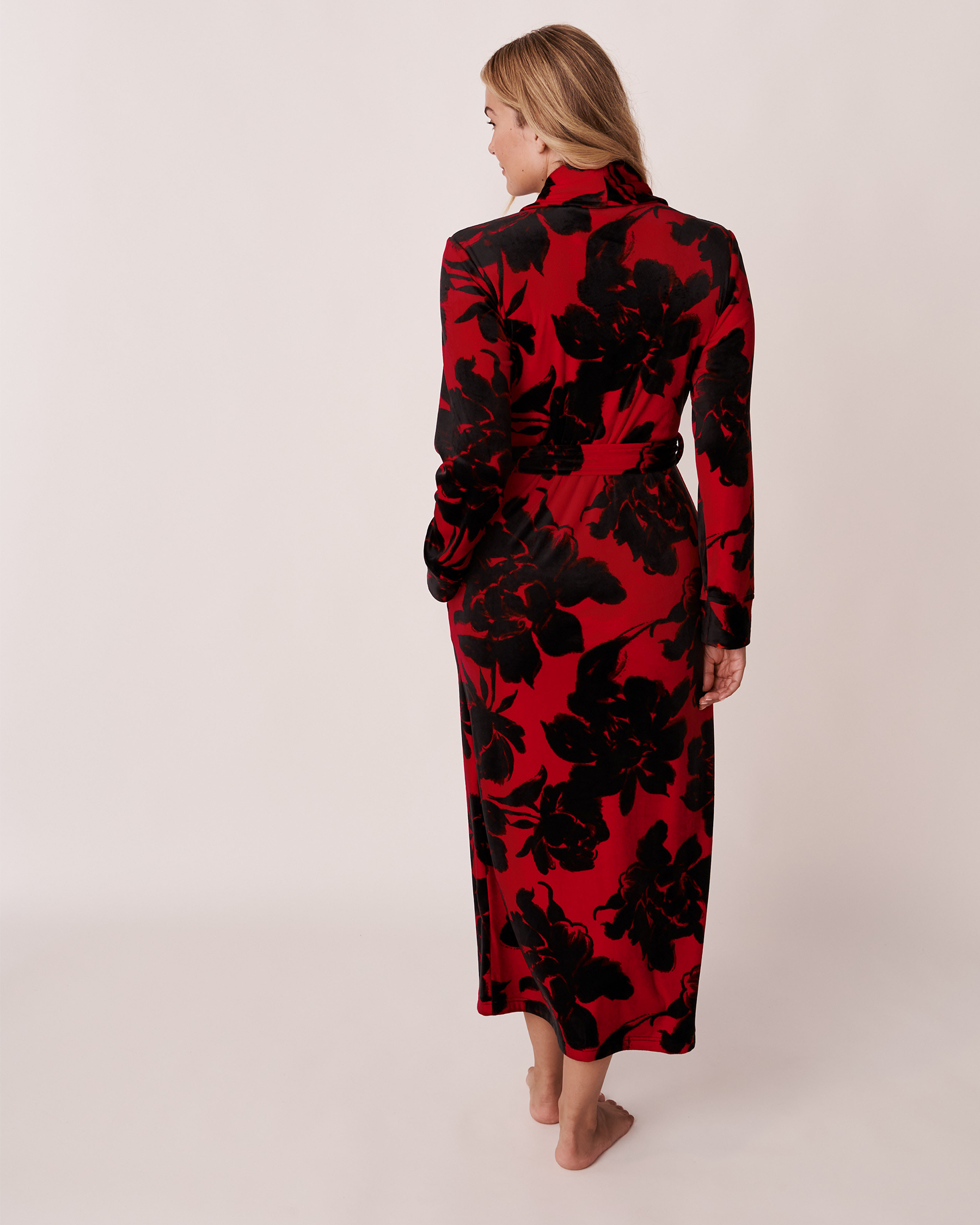 LA VIE EN ROSE Long Velvet Robe Romantic floral 40600102 - View2