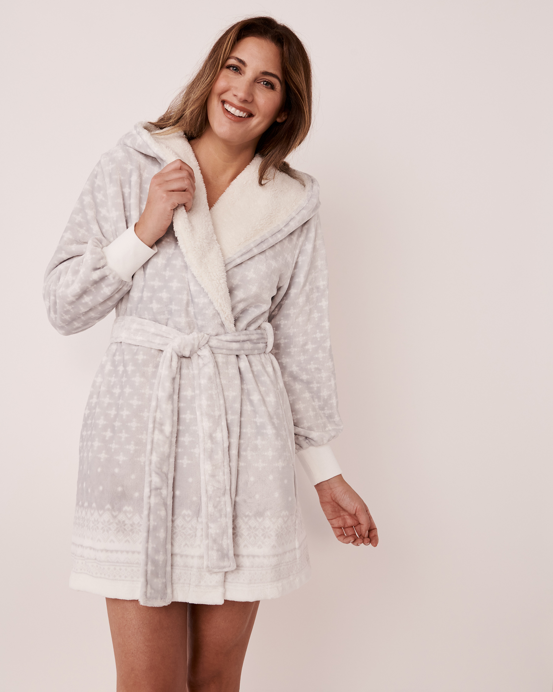LA VIE EN ROSE Plush Nordic Print Robe Cozy Fair Isle grey 40600105 - View1