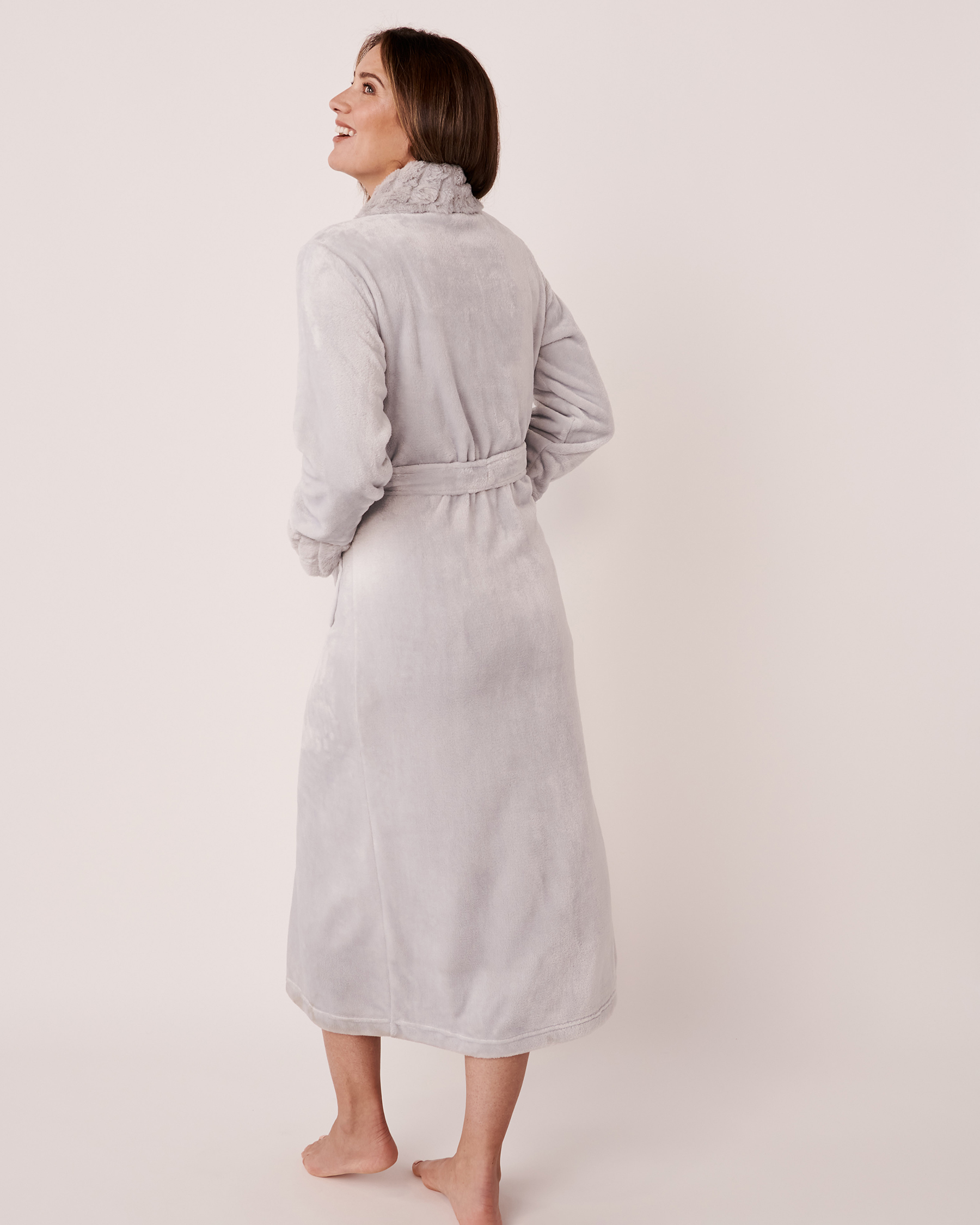 LA VIE EN ROSE Soft Plush Long Robe Silver grey 40600109 - View2