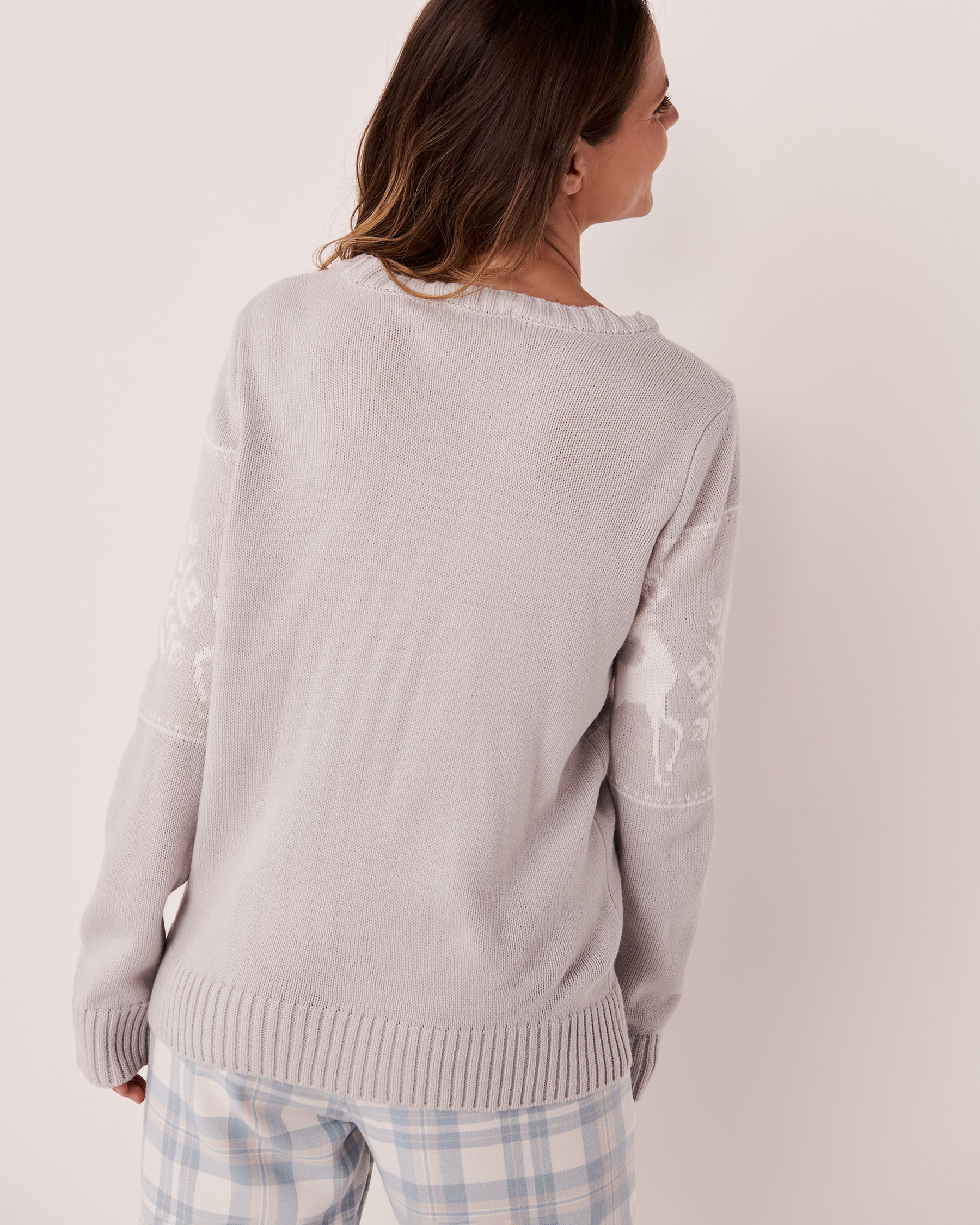LA VIE EN ROSE Chandail en tricot imprimé nordique Cerfs festifs gris 40600115 - Voir2