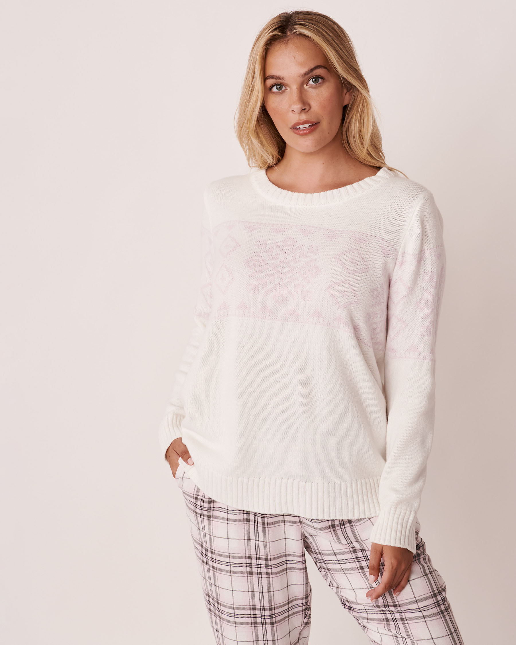 LA VIE EN ROSE Chandail en tricot imprimé nordique Imprimé nordique blanc neige 40600115 - Voir2
