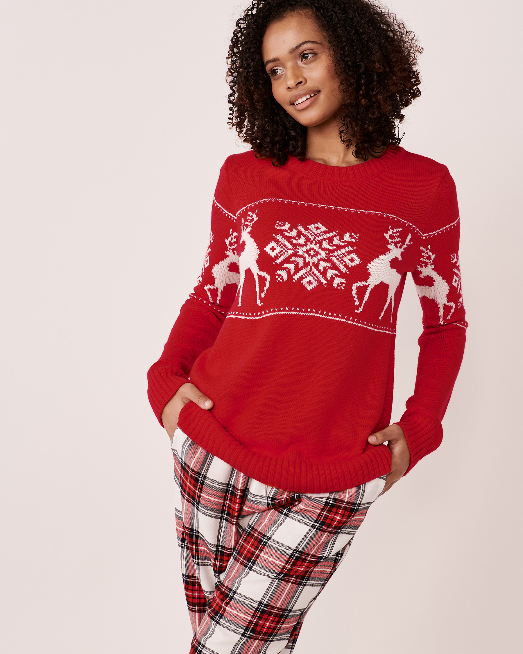 LA VIE EN ROSE Nordic Print Knitted Sweater Festive red deer 40600115 - View3