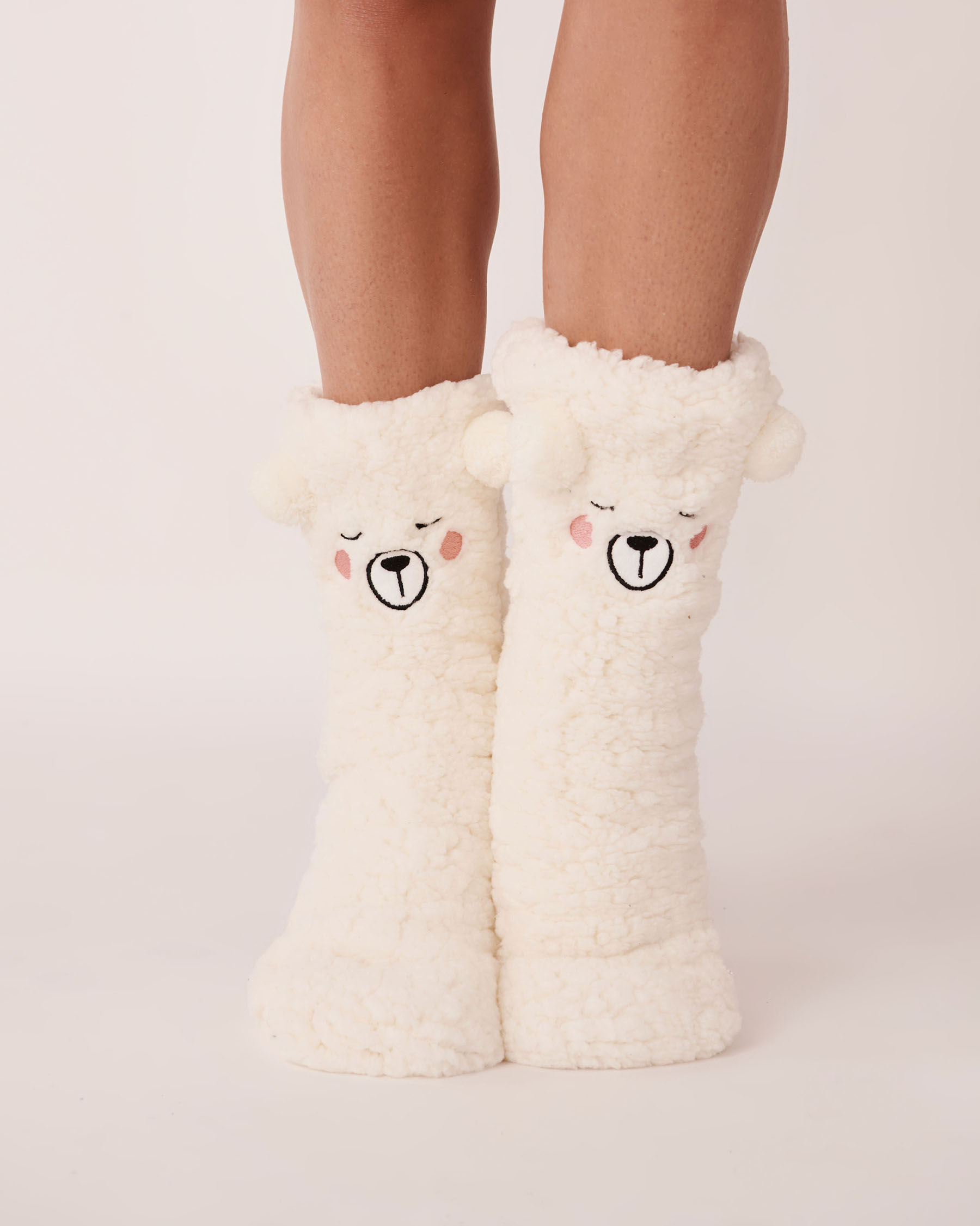 LA VIE EN ROSE Animal Print Sherpa Socks Snow white 40700231 - View1