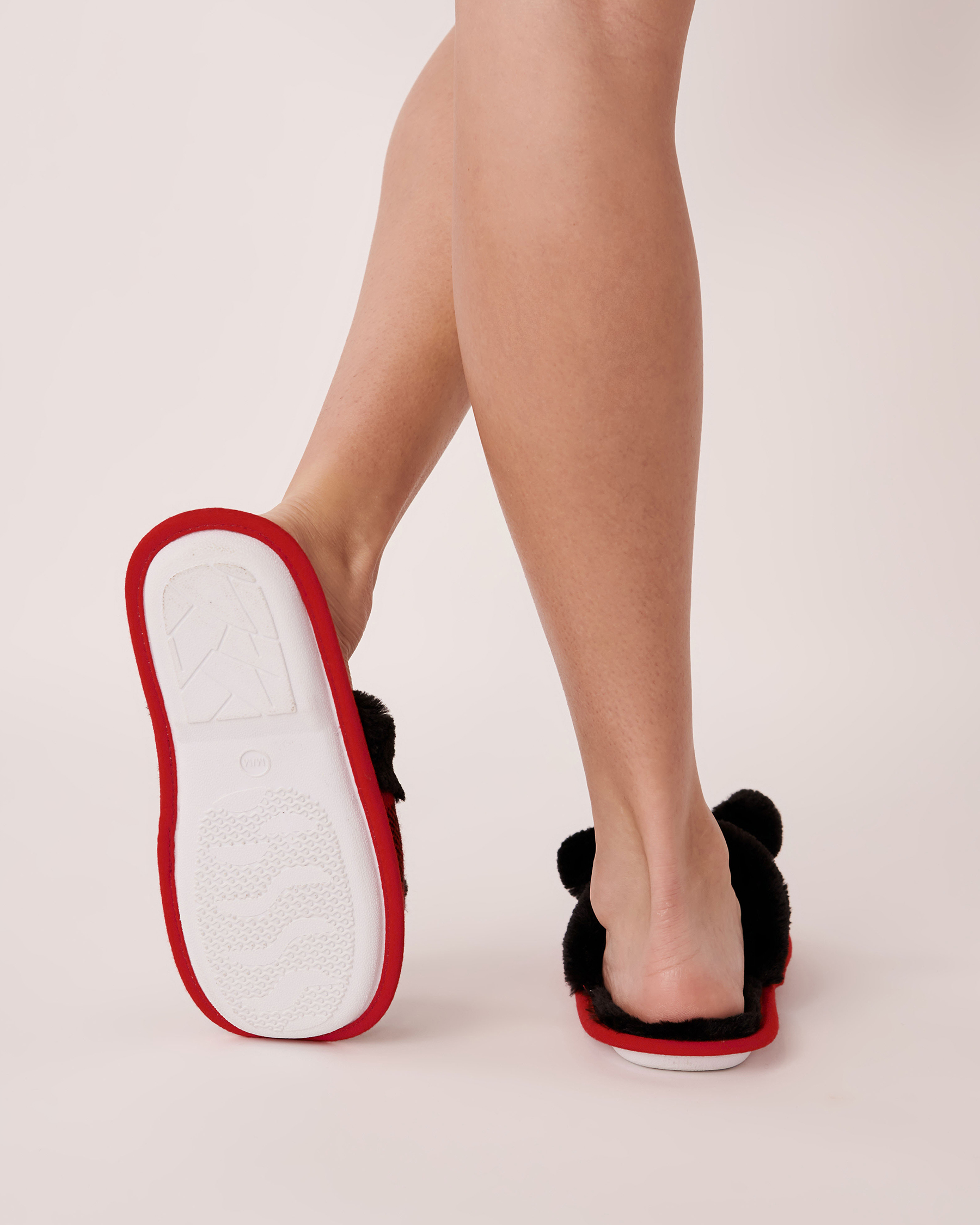 LA VIE EN ROSE Plush Clog Slippers with Pompoms Buffalo plaid 40700244 - View2