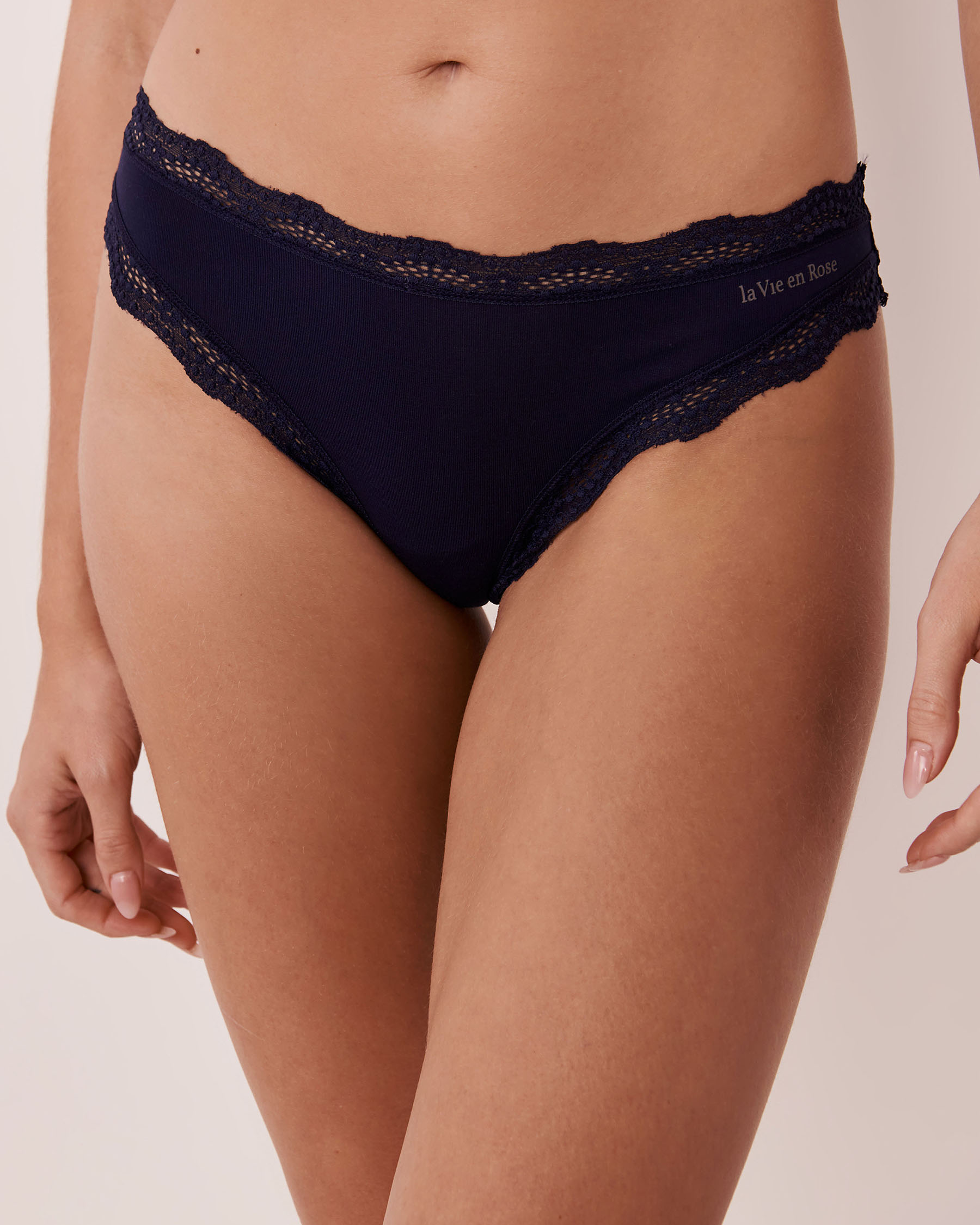 LA VIE EN ROSE Modal and Lace Trim Thong Panty Midnight sky 20100220 - View1
