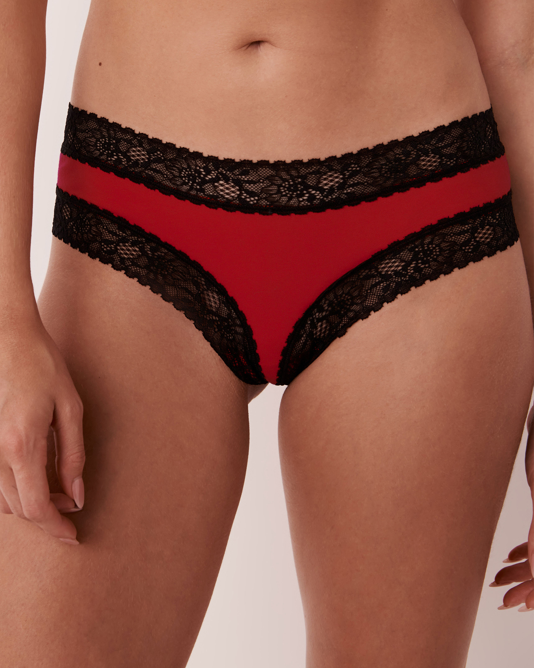 LA VIE EN ROSE Cotton and Lace Trim Cheeky Panty Candy red 20100226 - View1