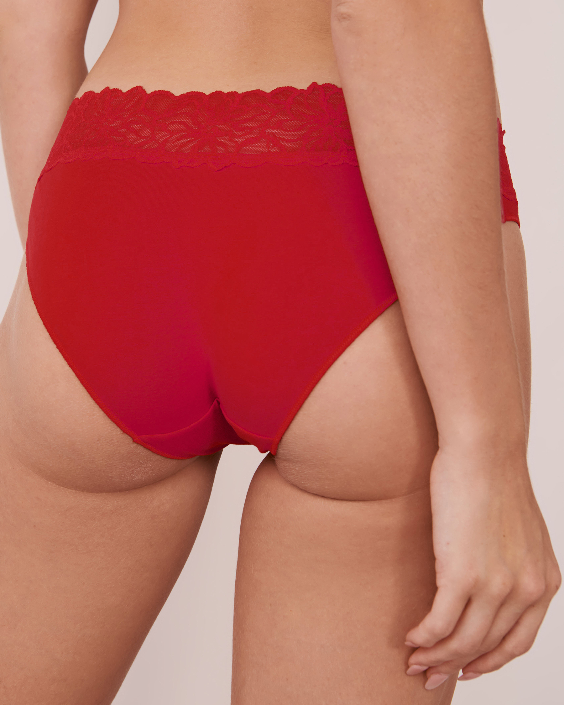 LA VIE EN ROSE Culotte bikini coton et bande de dentelle Rouge bonbon 20100232 - Voir2