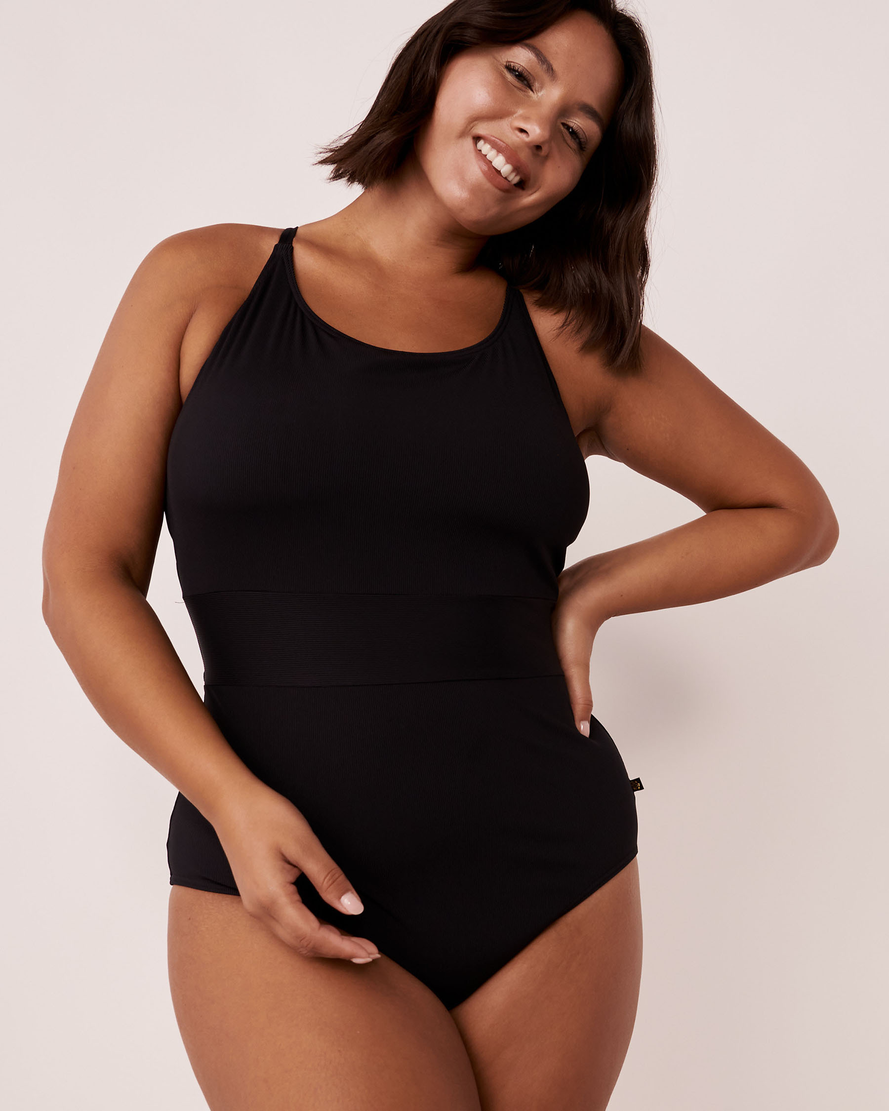 AQUAROSE SOLID Cross Back One-piece Swimsuit Black 70400052 - View1