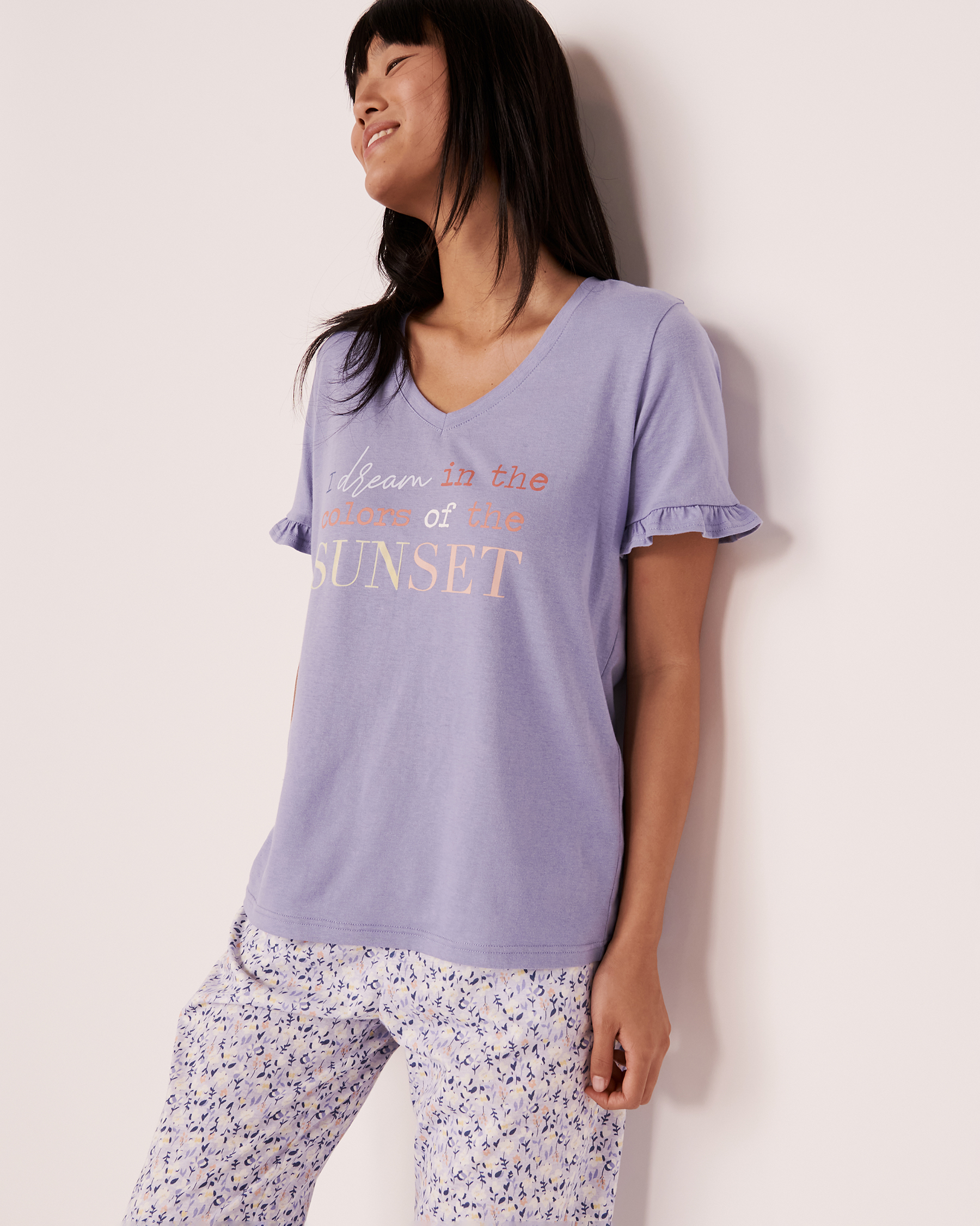 LA VIE EN ROSE Ruffle Details T-shirt Purple 40100222 - View3