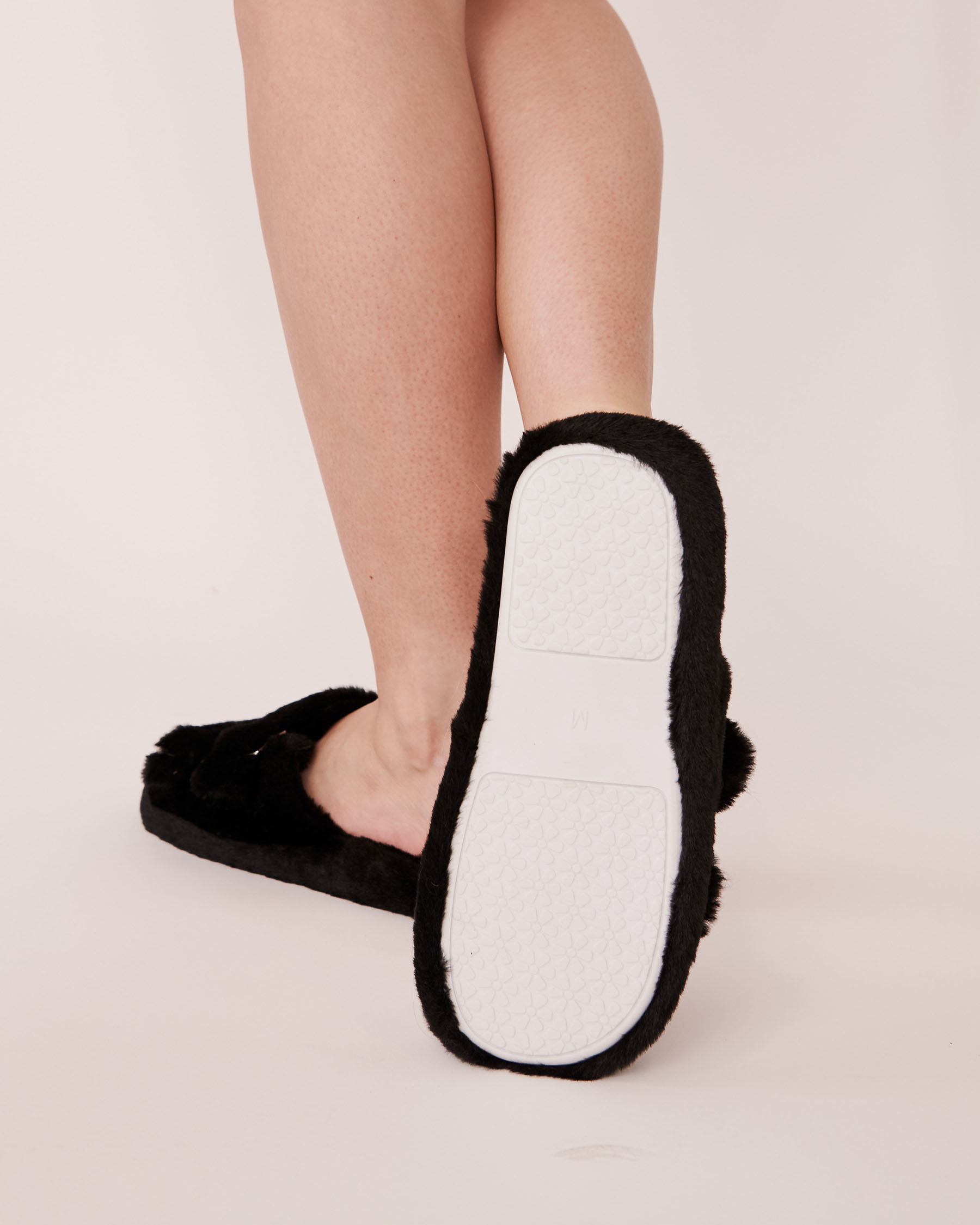 LA VIE EN ROSE Plush Slide Slippers with Buckles Black 40700160 - View2