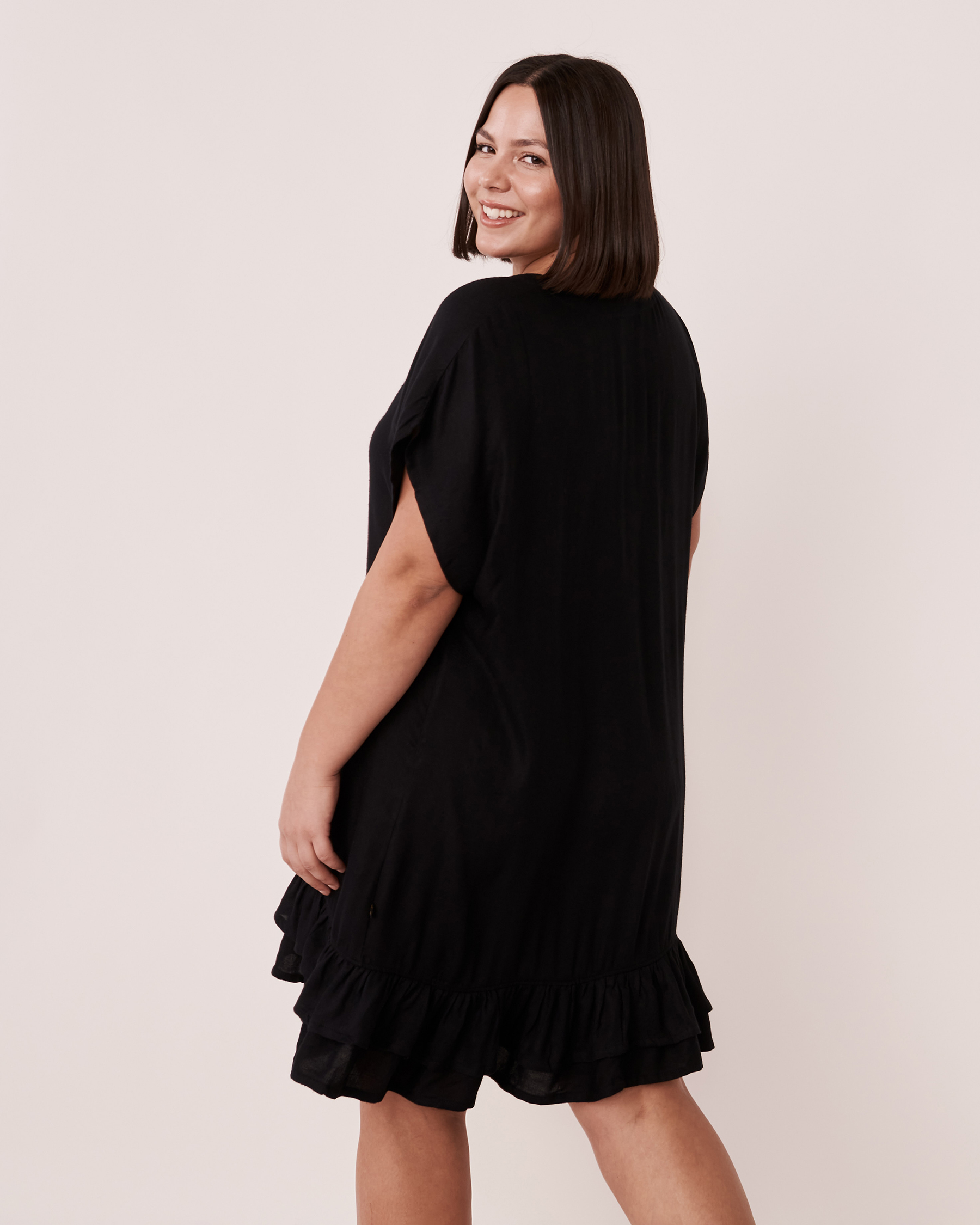 LA VIE EN ROSE AQUA Button-down Short Sleeve Dress Black 80300034 - View2