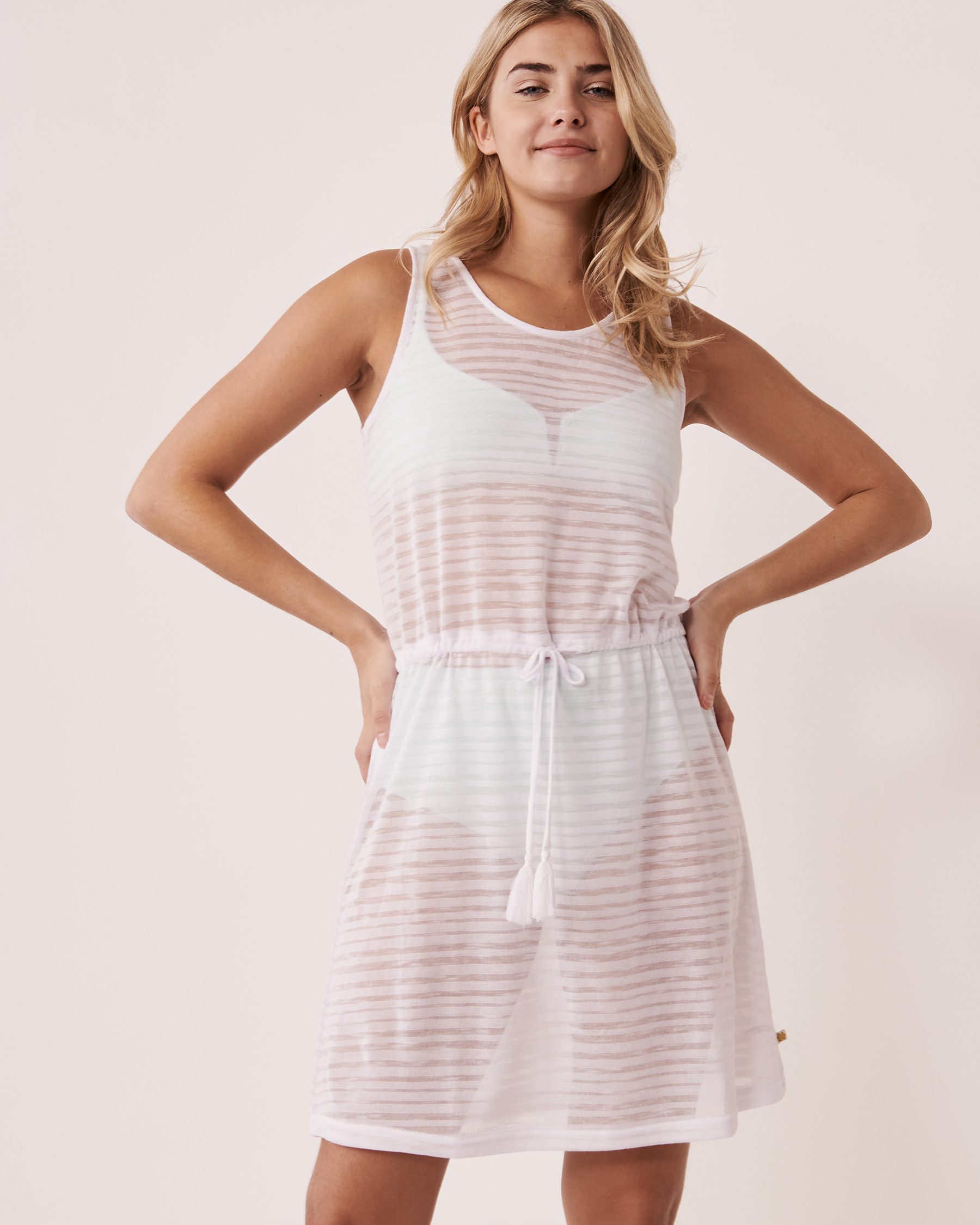 LA VIE EN ROSE AQUA Recycled Fibers Sleeveless Short Dress White 80300041 - View1