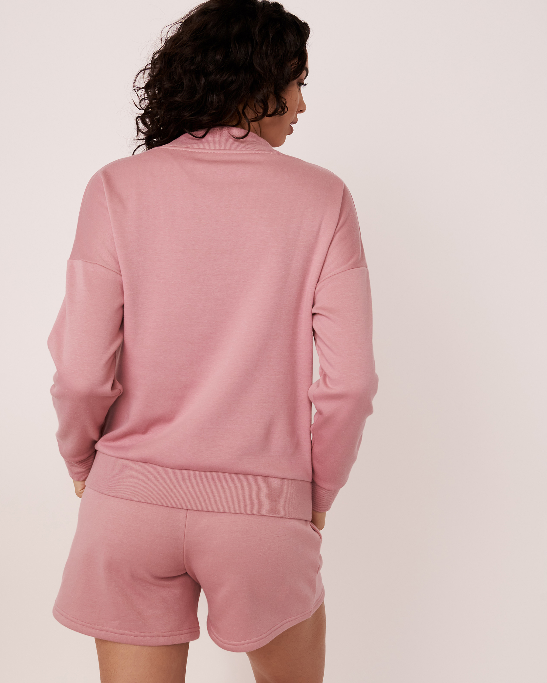 LA VIE EN ROSE Fleece Varsity Neckline Long Sleeve Shirt Dusty pink 50100035 - View2