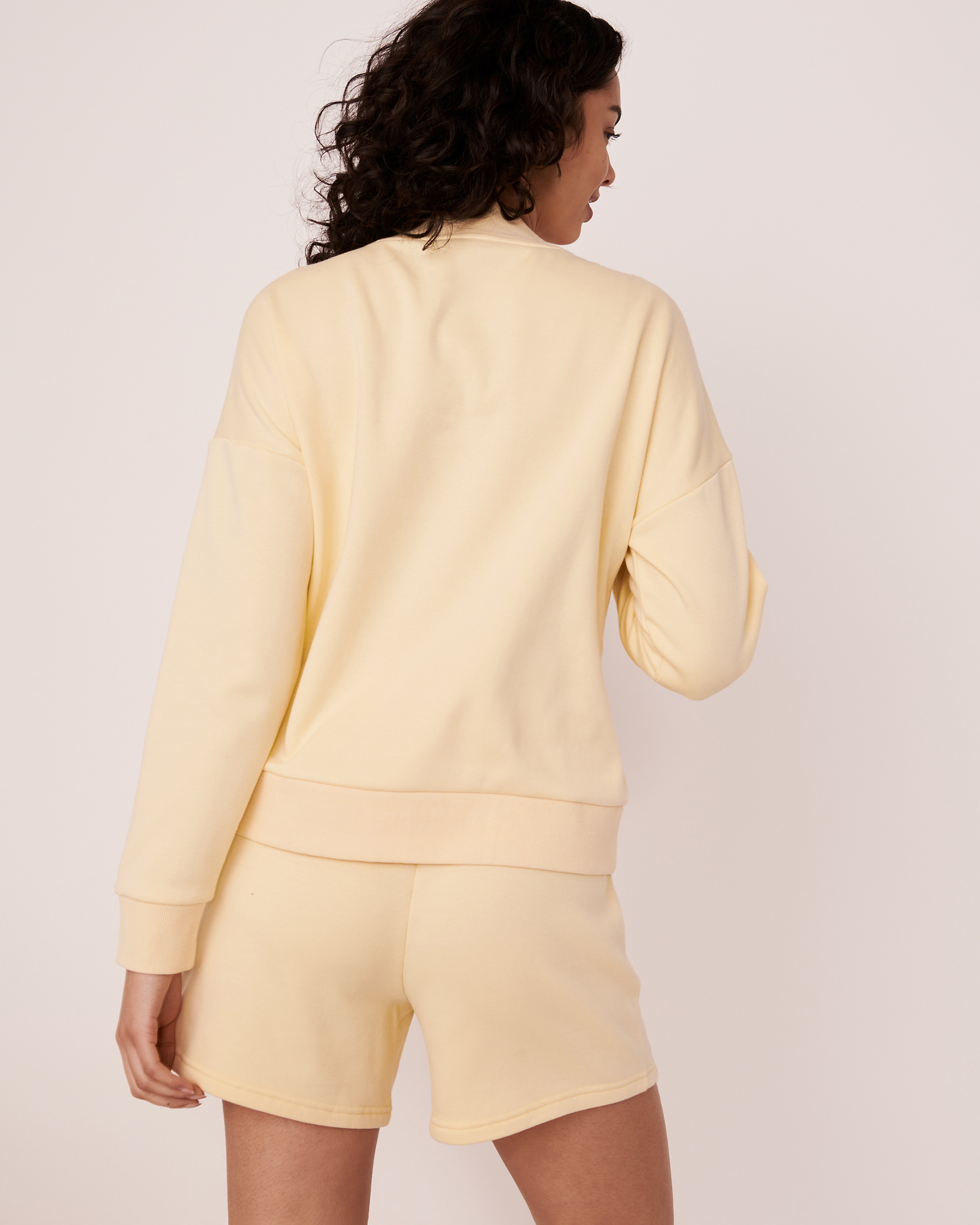 LA VIE EN ROSE Fleece Varsity Neckline Long Sleeve Shirt Apricot 50100035 - View2