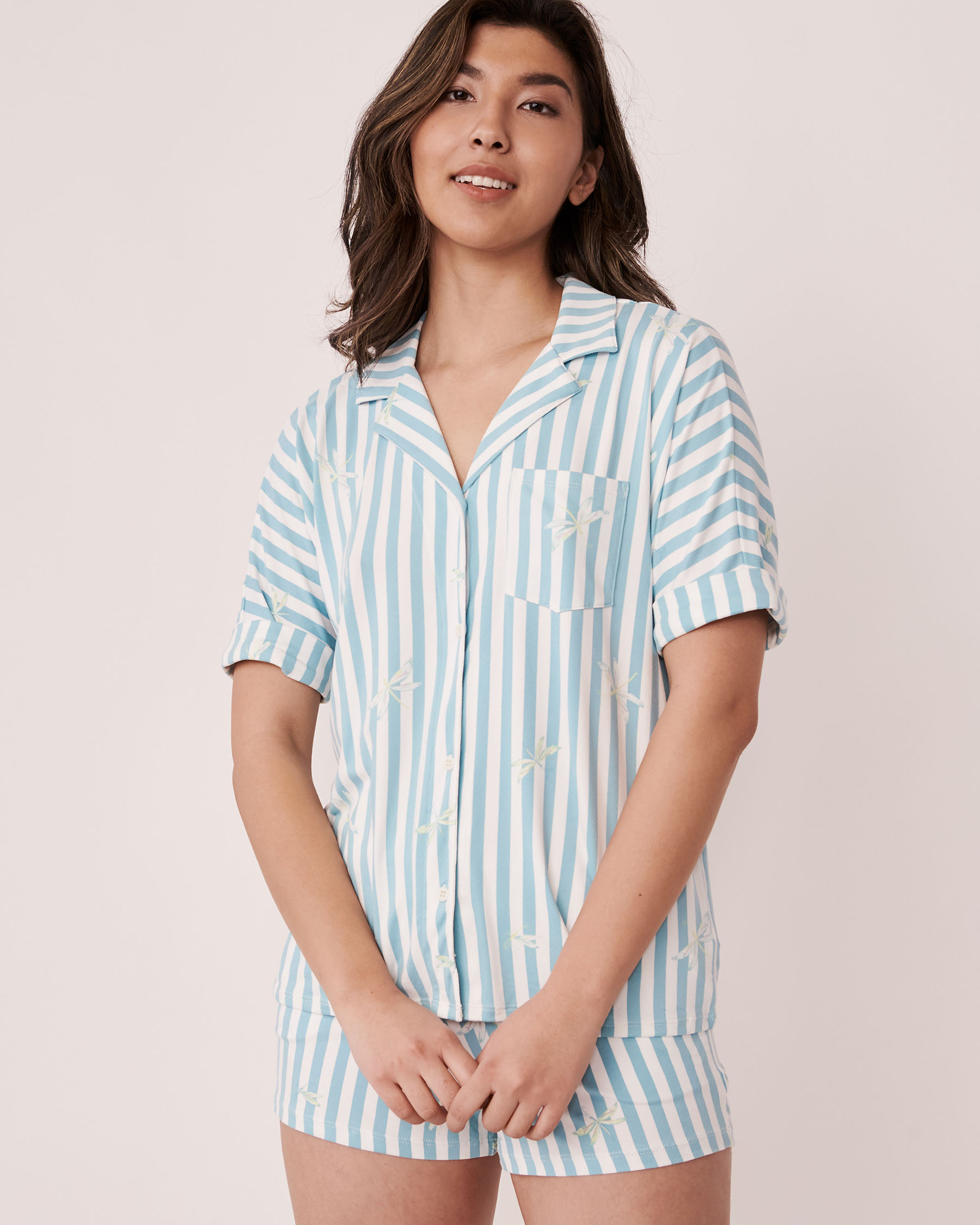 LA VIE EN ROSE Super Soft Button-down Shirt Stripes and dragonfly 40100251 - View3