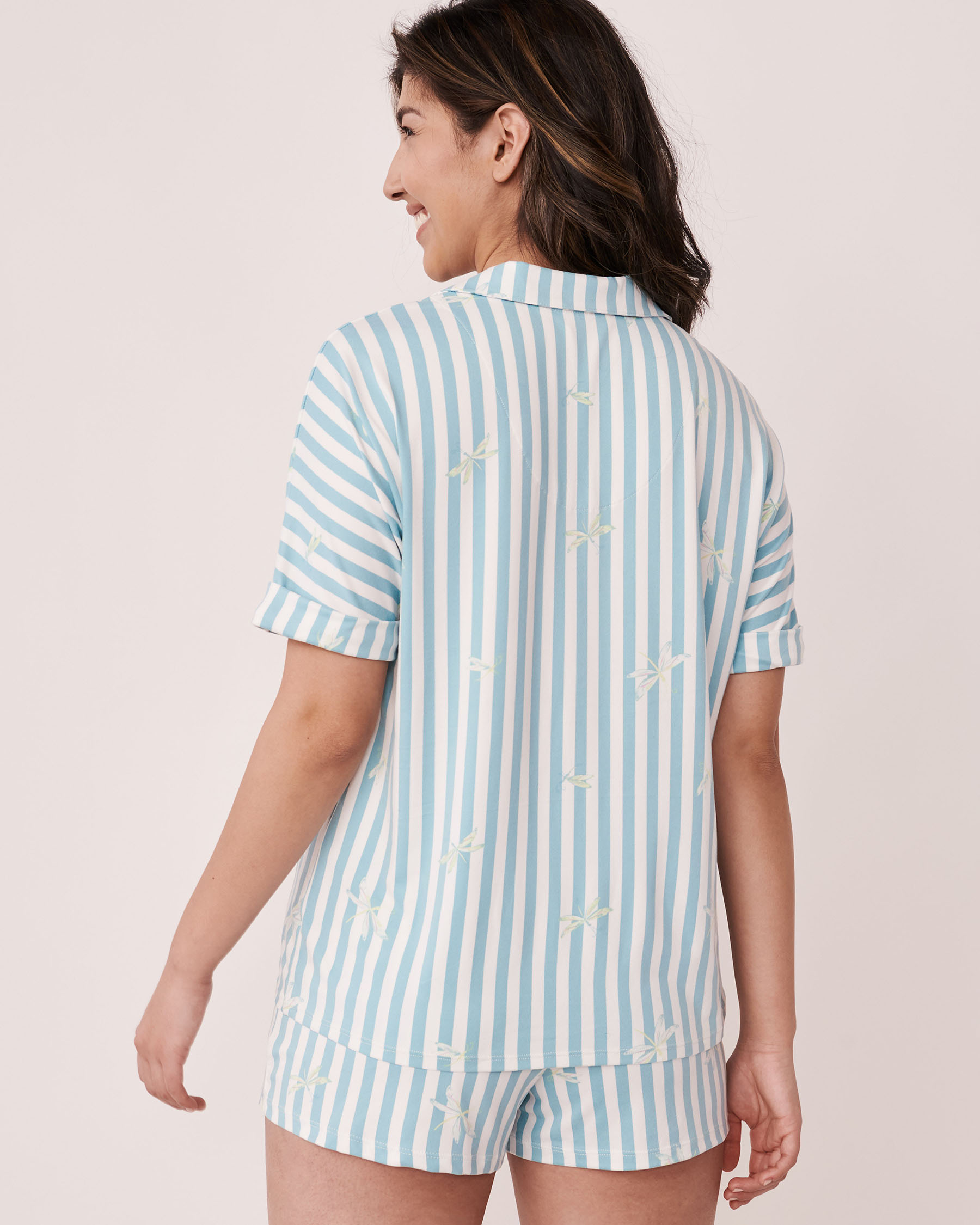 LA VIE EN ROSE Super Soft Button-down Shirt Stripes and dragonfly 40100251 - View2