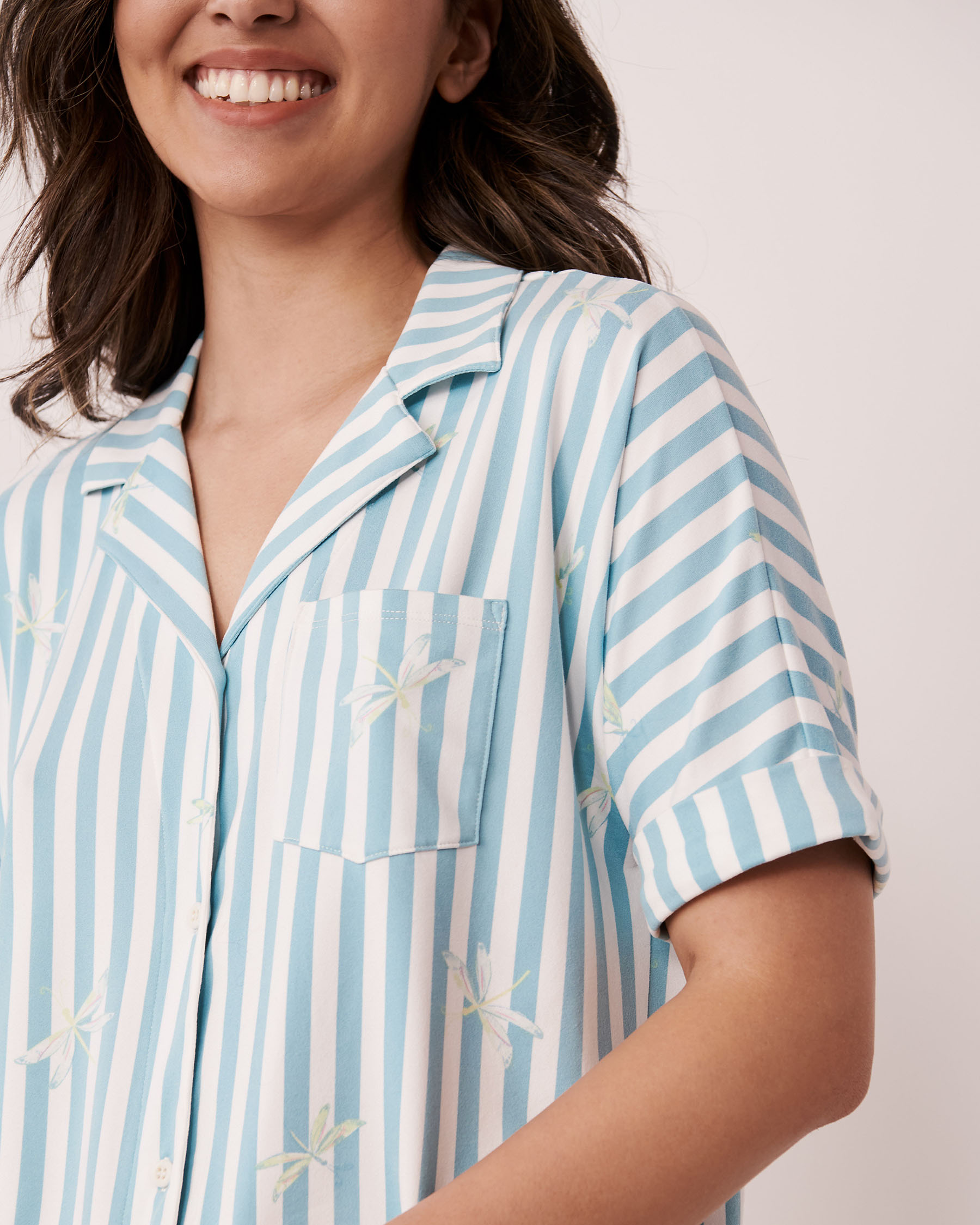 LA VIE EN ROSE Super Soft Button-down Shirt Stripes and dragonfly 40100251 - View4
