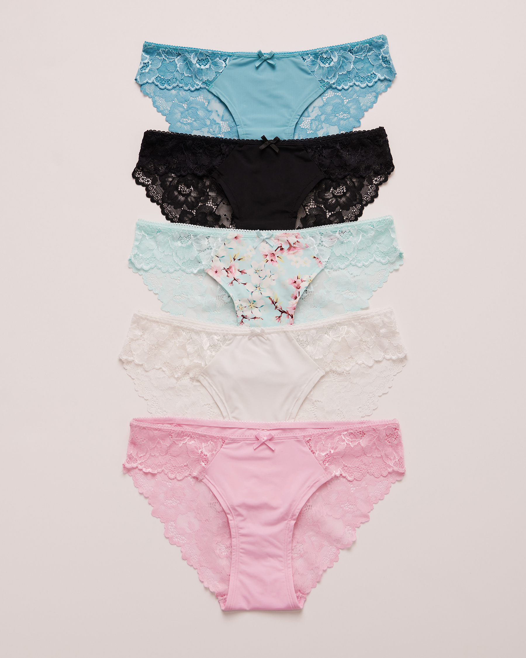 LA VIE EN ROSE 5-Pack Microfiber and Lace Bikini Panty Multicolor 20200155-5P - View1
