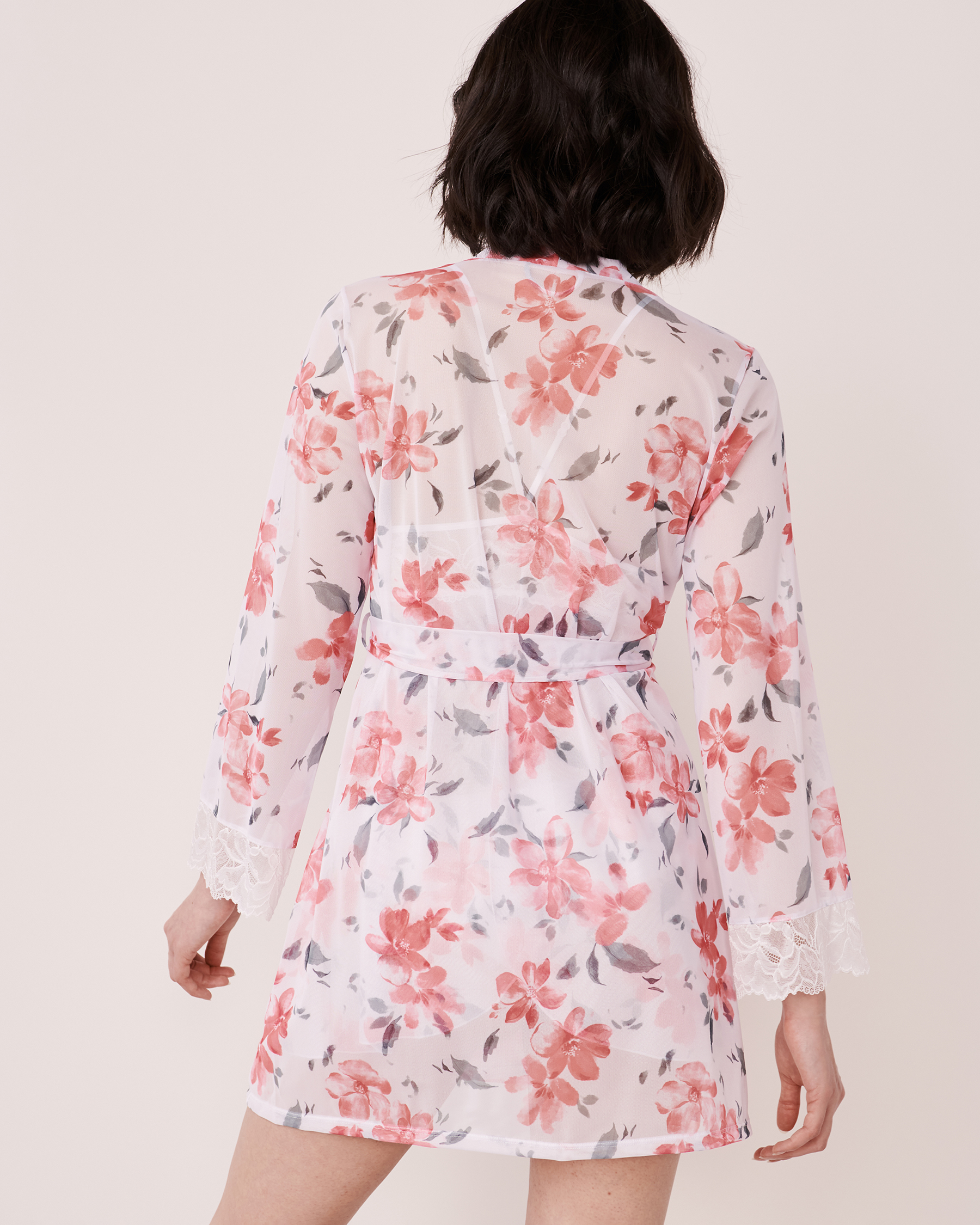 LA VIE EN ROSE Kimono dentelle et résille Aquarelle floral 60600028 - Voir4
