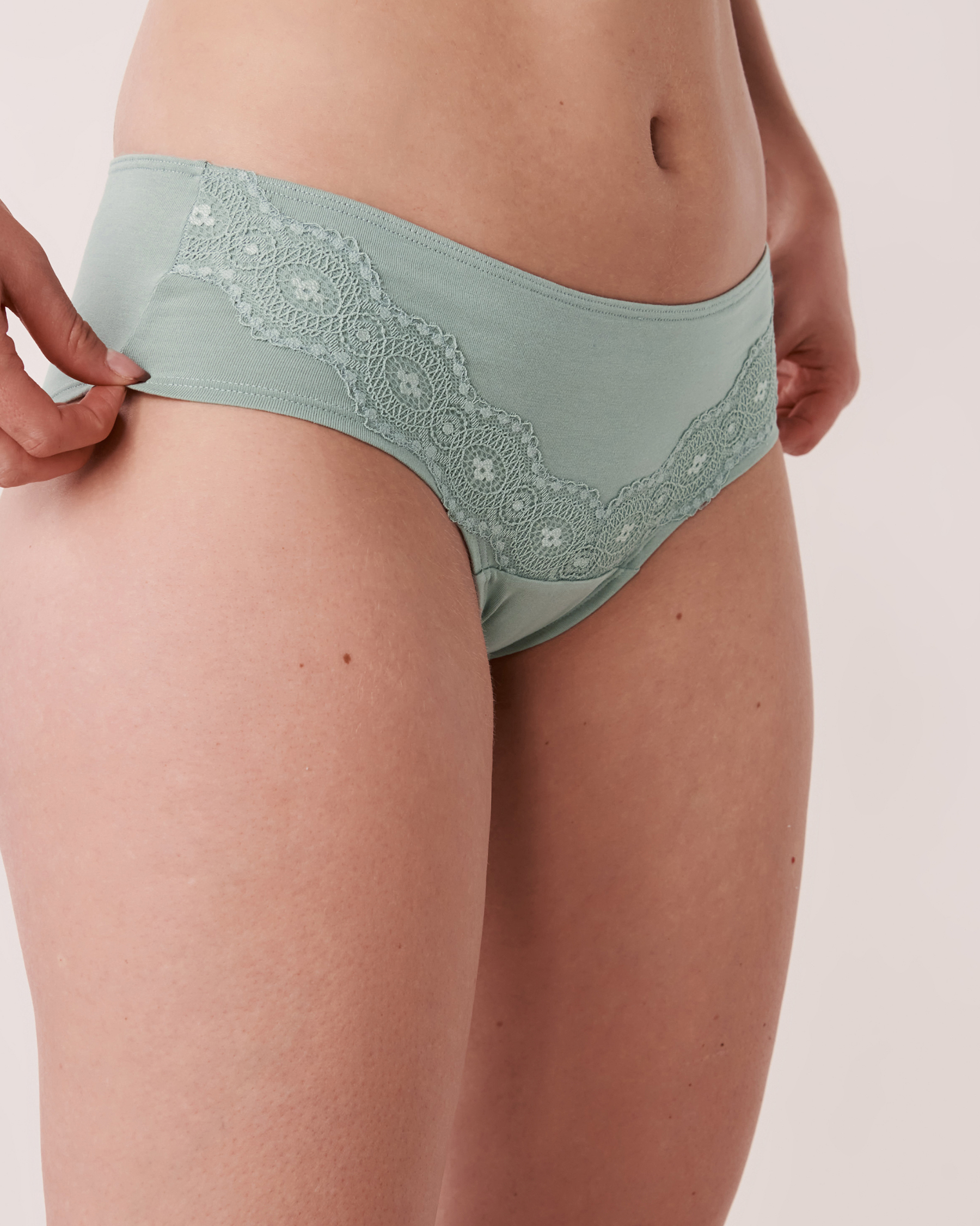 Cotton and Lace Detail Cheeky Panty - Silver blue