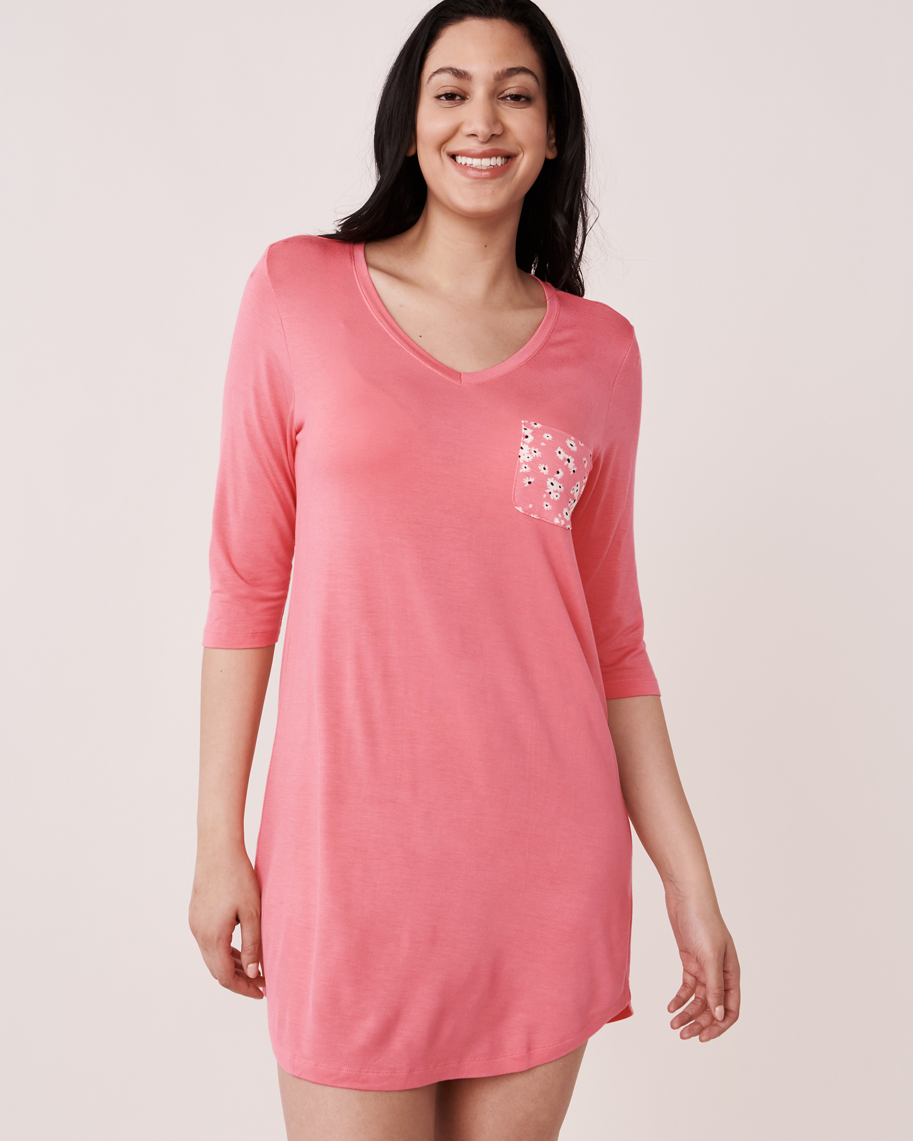 LA VIE EN ROSE Chemise de nuit manches 3/4 en jersey doux Rose flamingo 40500187 - Voir1