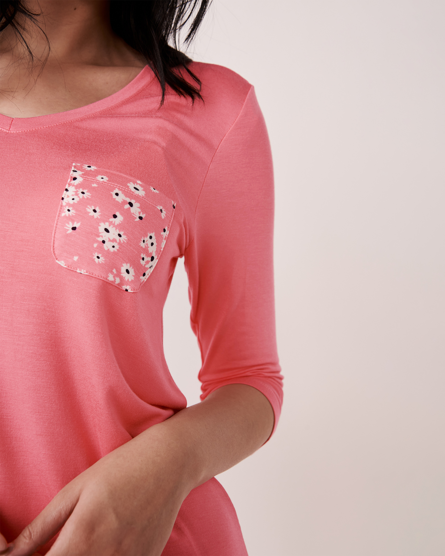 LA VIE EN ROSE Soft Knit Jersey 3/4 Sleeve Sleepshirt Flamingo pink 40500187 - View3