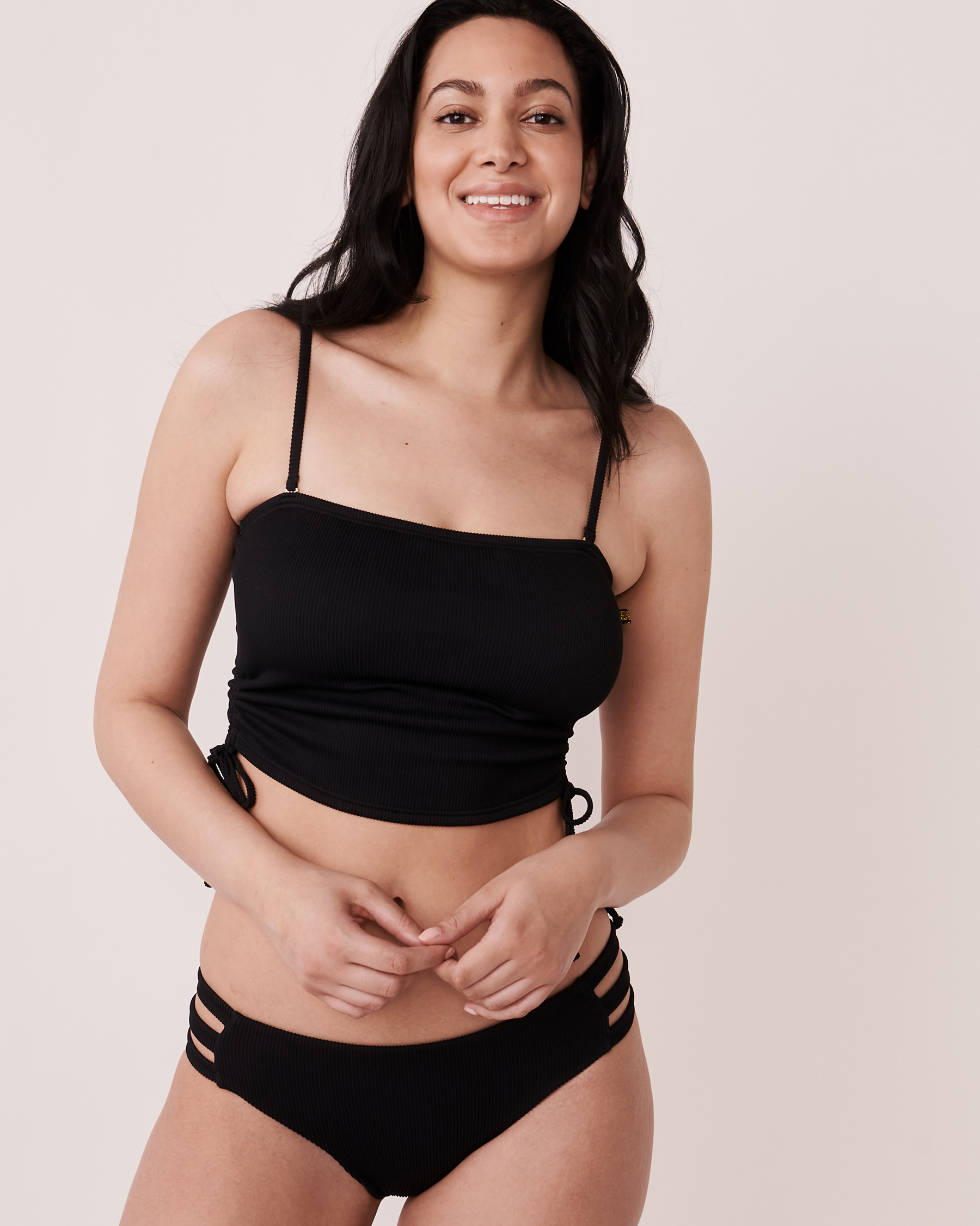 LA VIE EN ROSE AQUA SOLID Recycled Fibers Crop Cami Bikini Top Black 70100282 - View4