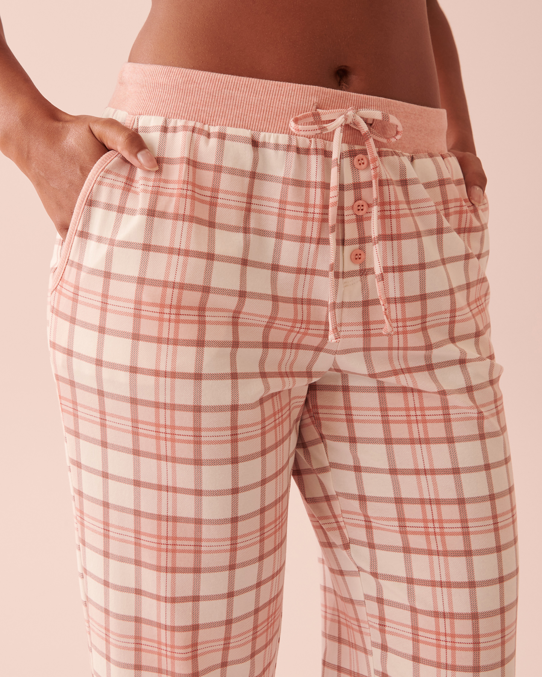 LA VIE EN ROSE Printed Straight Leg Pants Pink peony plaid 40200446 - View3